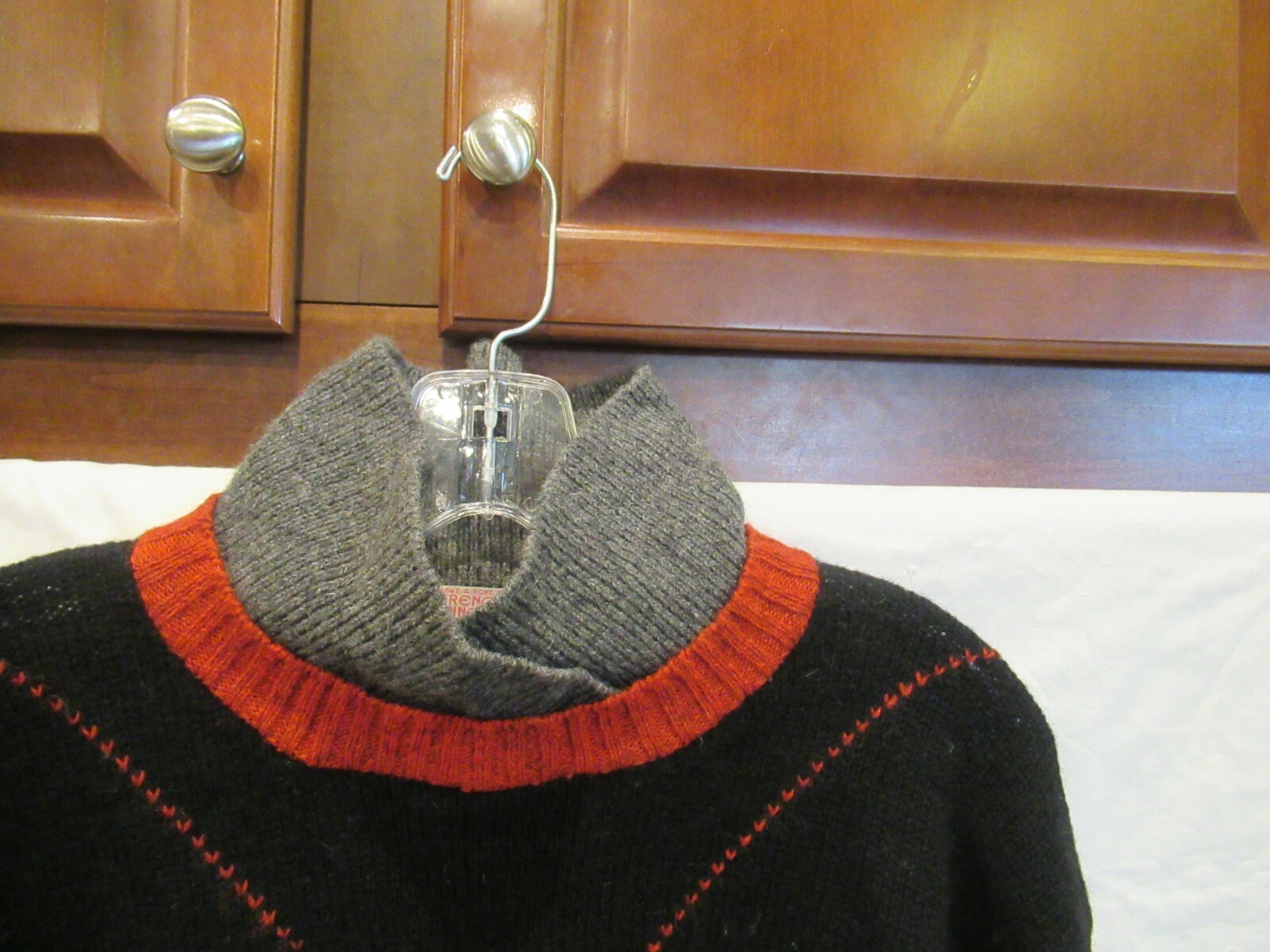 French Connection black gray and red sweater top, 40″ chest, c. 1980s