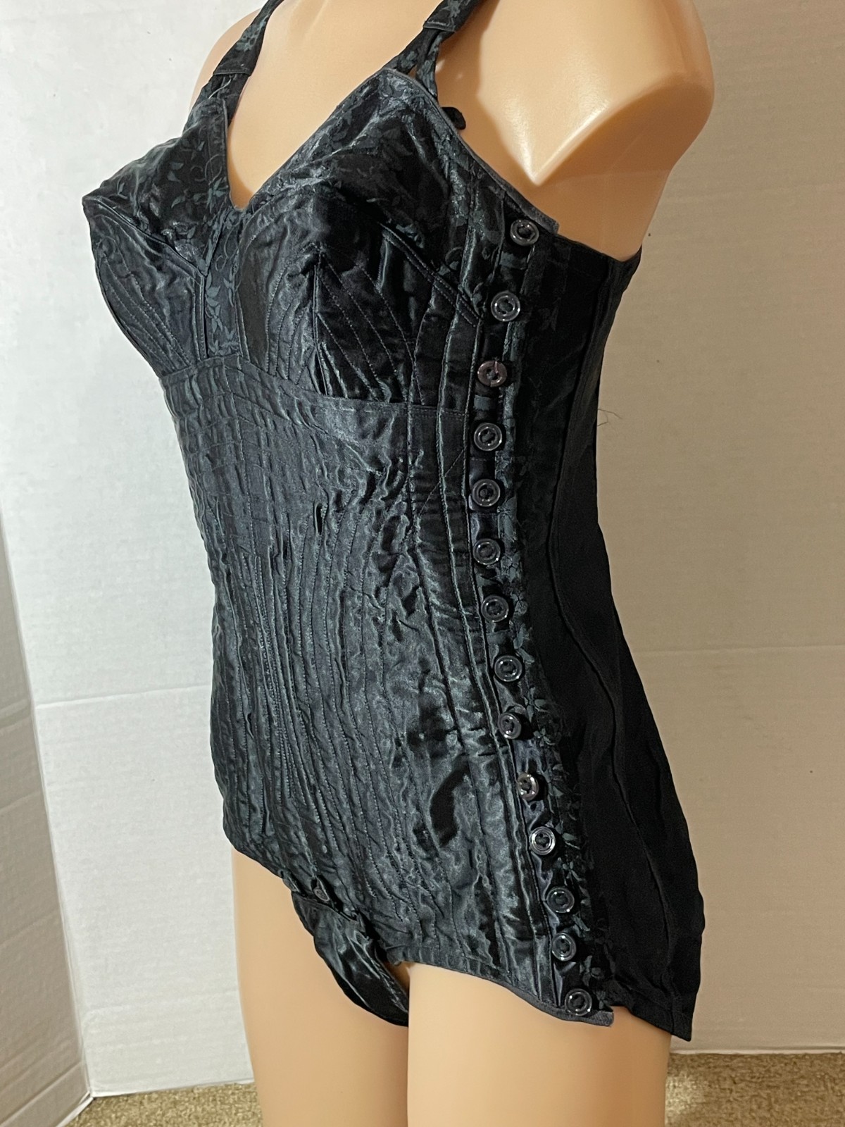 RARE Vtg Antique 20s 1930s? SATIN All in One Girdle Bodysuit Body Shaper BUTTONS