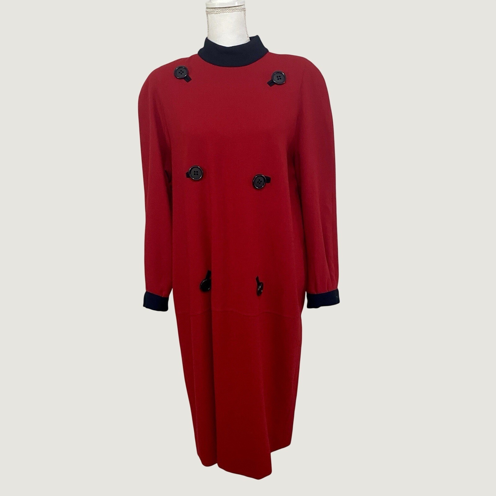Vintage Lilli Ann True Red Dress with Black Accents, Sophisticated, Mod