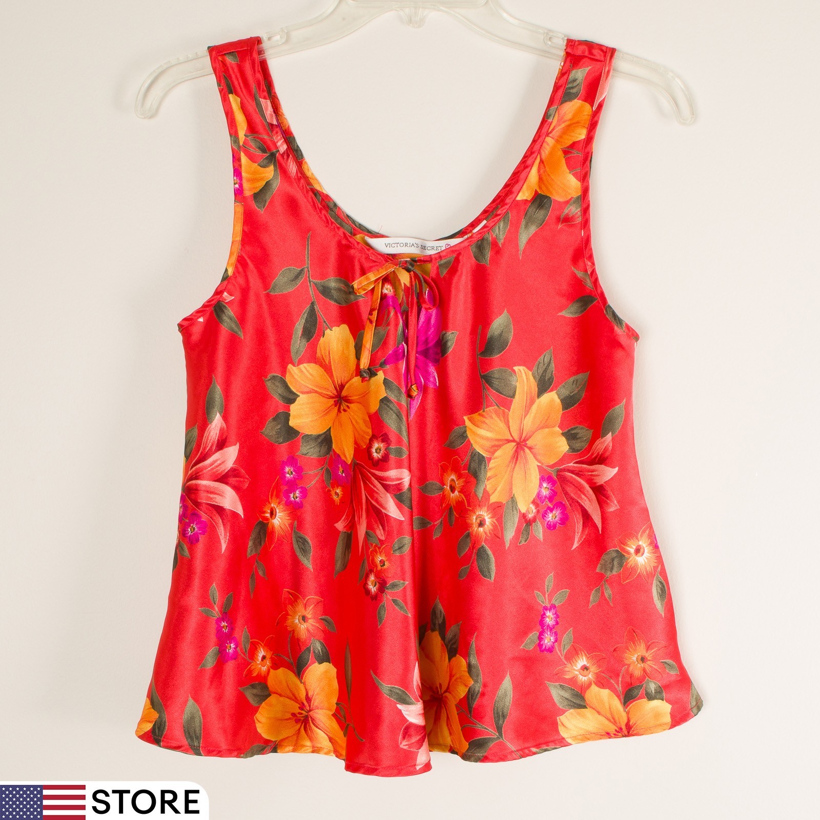 💖 VICTORIA’S SECRET 2 PC Satin Sleepwear PJs Floral Orange Cami Shorts Tank S