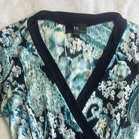IZ Byer teal asymmetrical graphic babydoll tie back top y2k vintage fairy boho