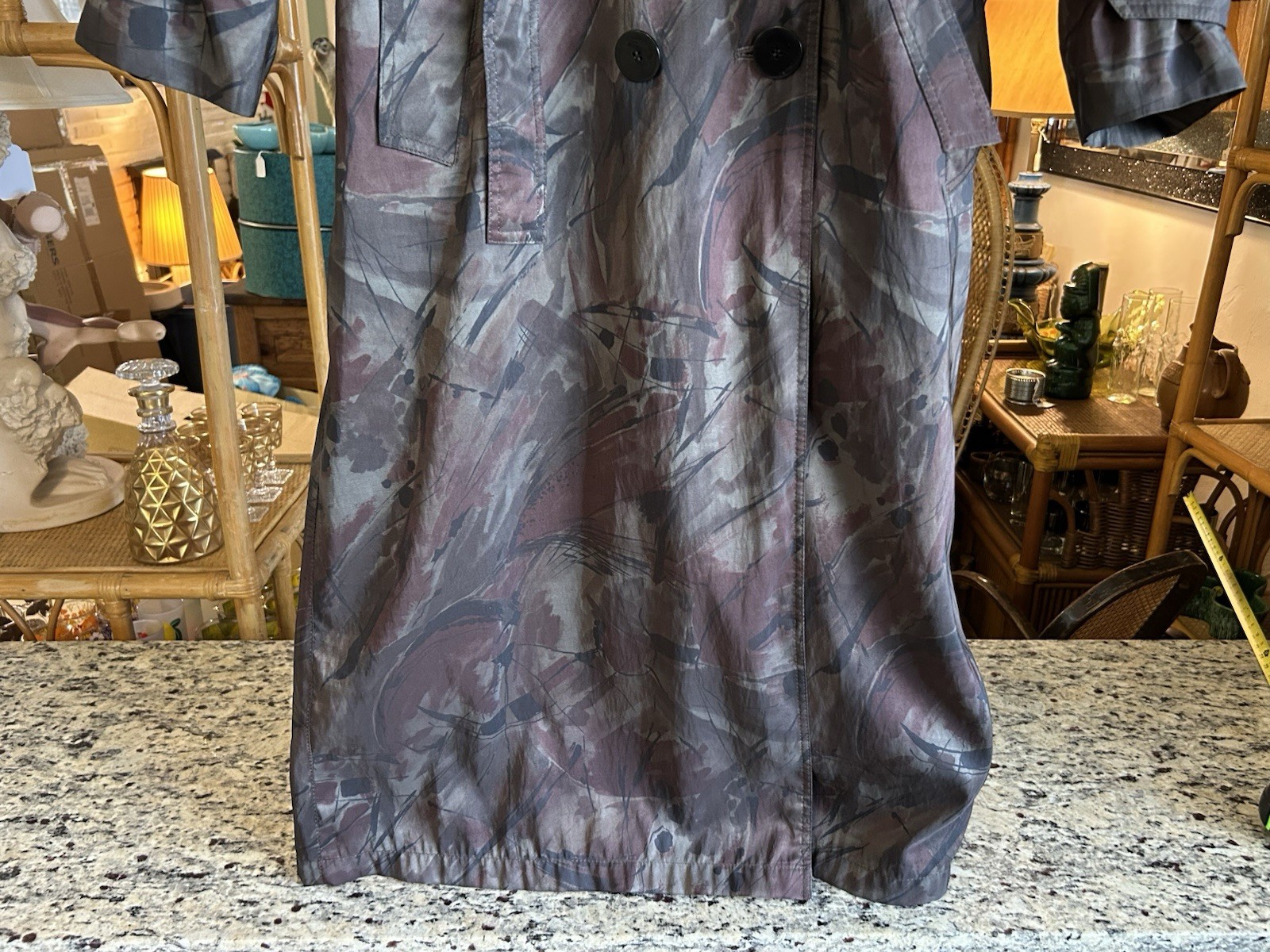 Vintage 90s London Fog Women’s 6 Abstract City Camouflage Trench Coat Wool Lined