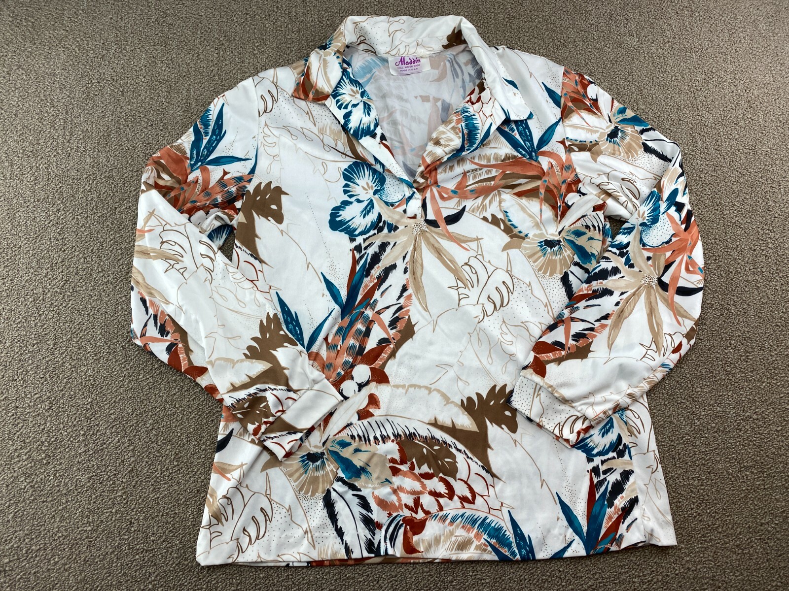 Aladdin Disco Shirt Floral Colorful Psychedelic USA Union Made Blouse VTG