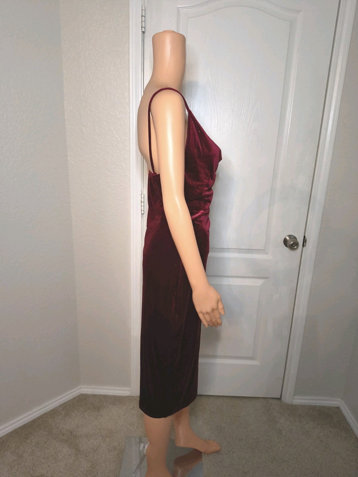 Sexy Vintage Velvet Red Dress Pencil Pinup Glam Sparkle Size L -Fits Like M -P22