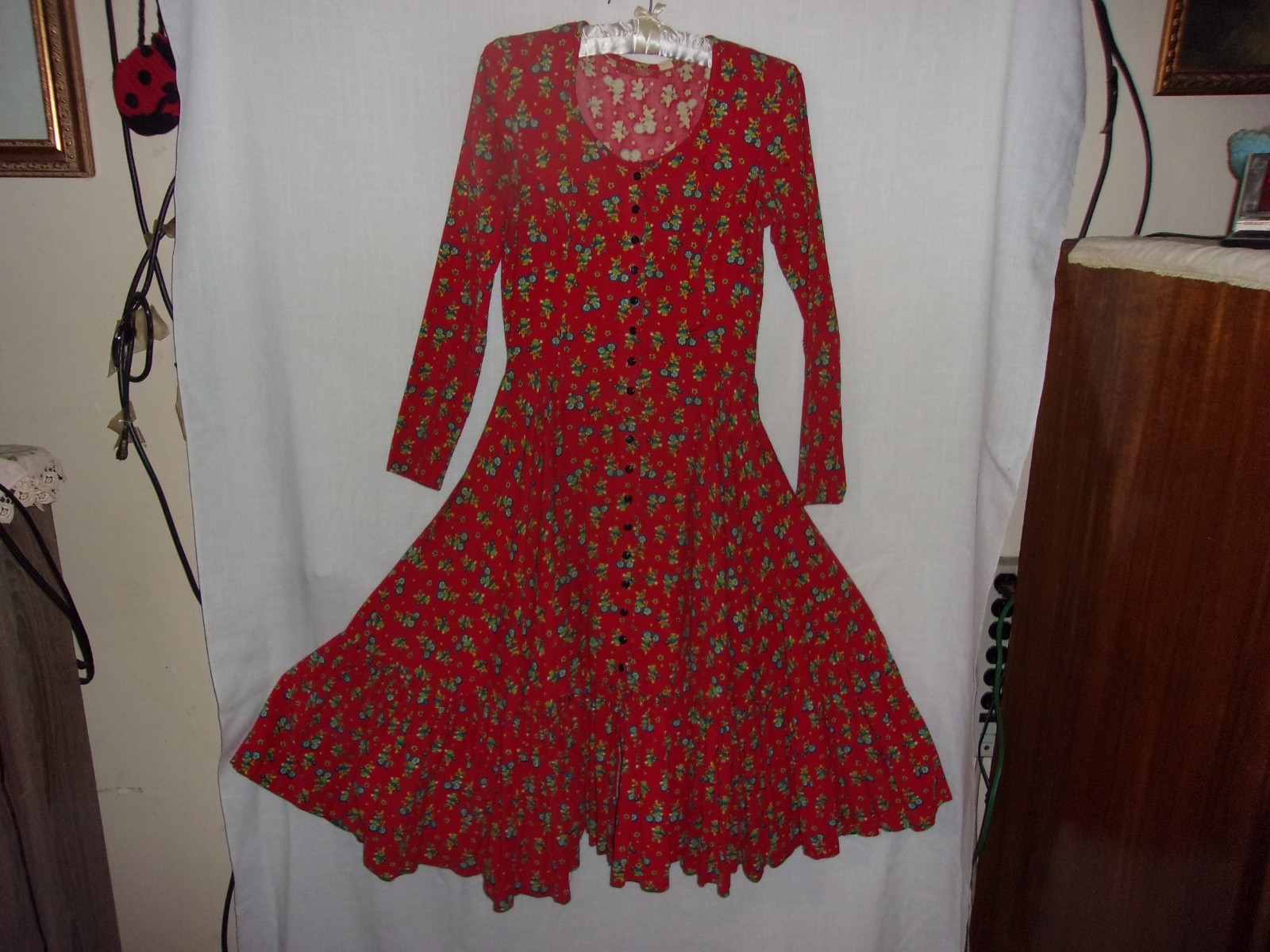 Vintage Betsy Johnson Dress Alley Cat 1970’s Maxi Red Corduroys Rockabilly 9/10