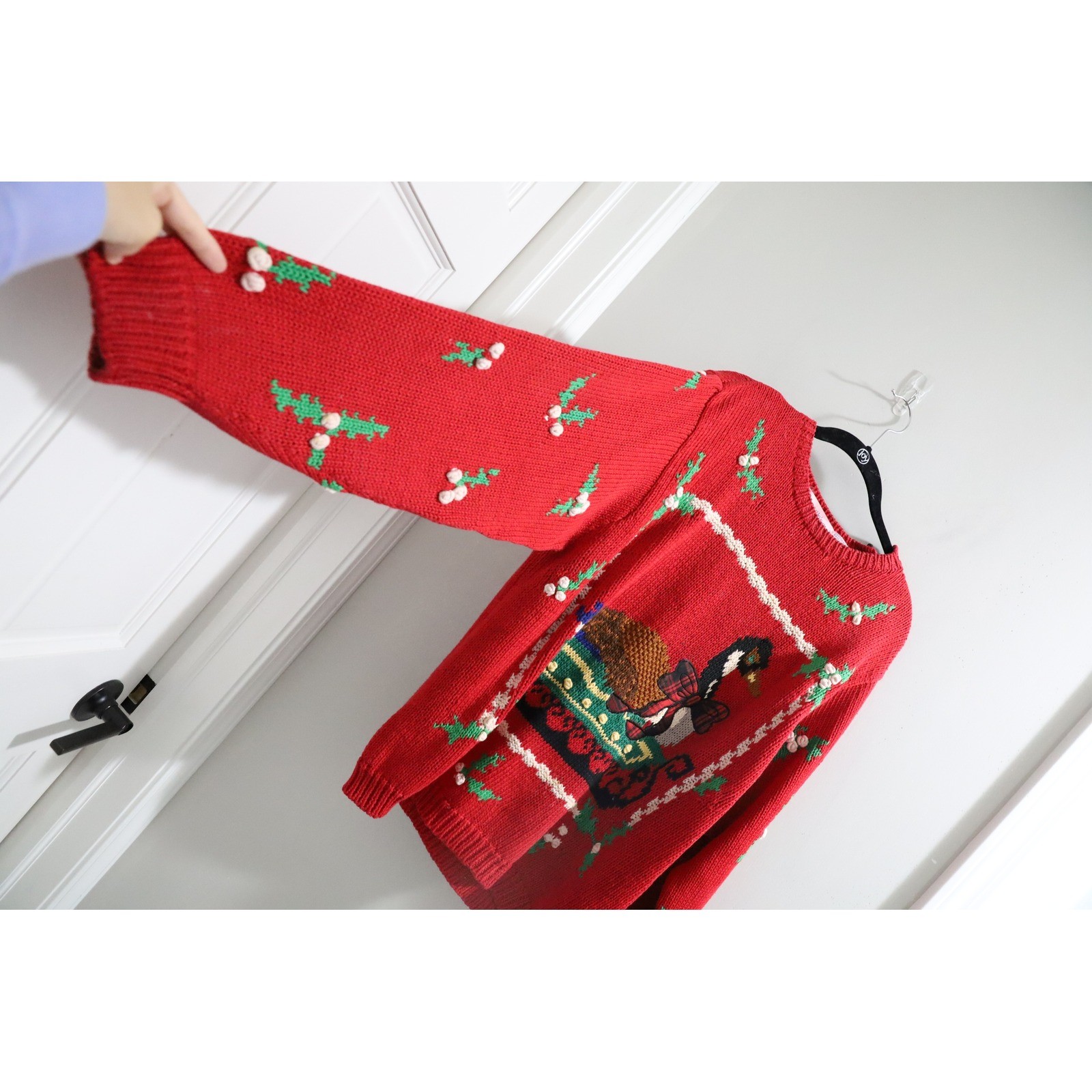 Vintage The Eagles Eye 1991 Red Hand Knit Goose Sleigh Christmas Sweater Large