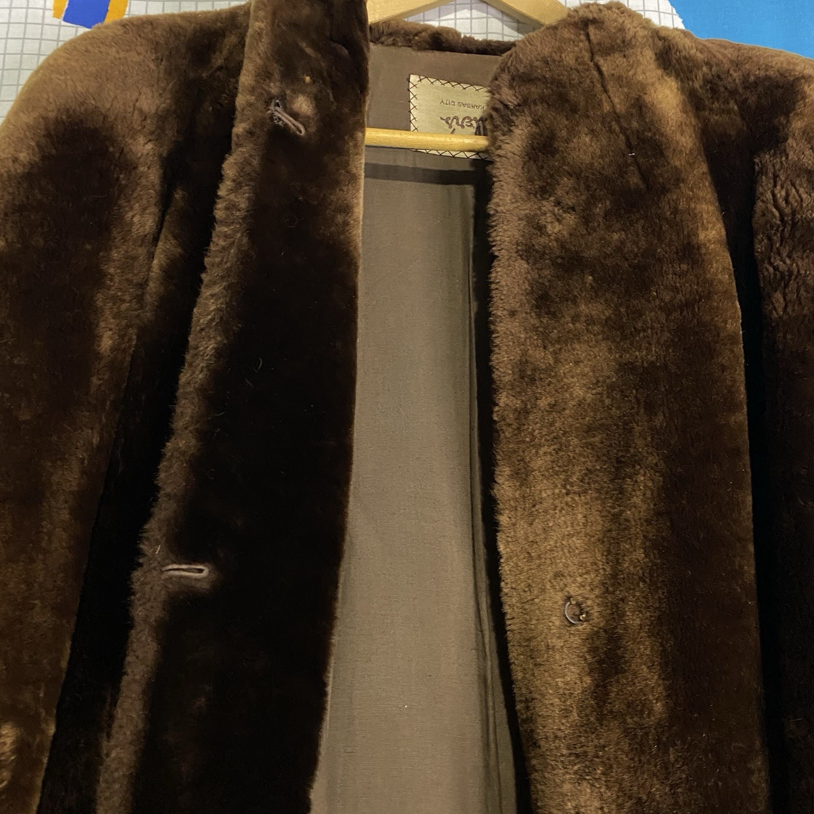 Vintage 50s Brown Mouton Fur Coat Medium Lamb Beaver Mink 60s Velvet Kansas City