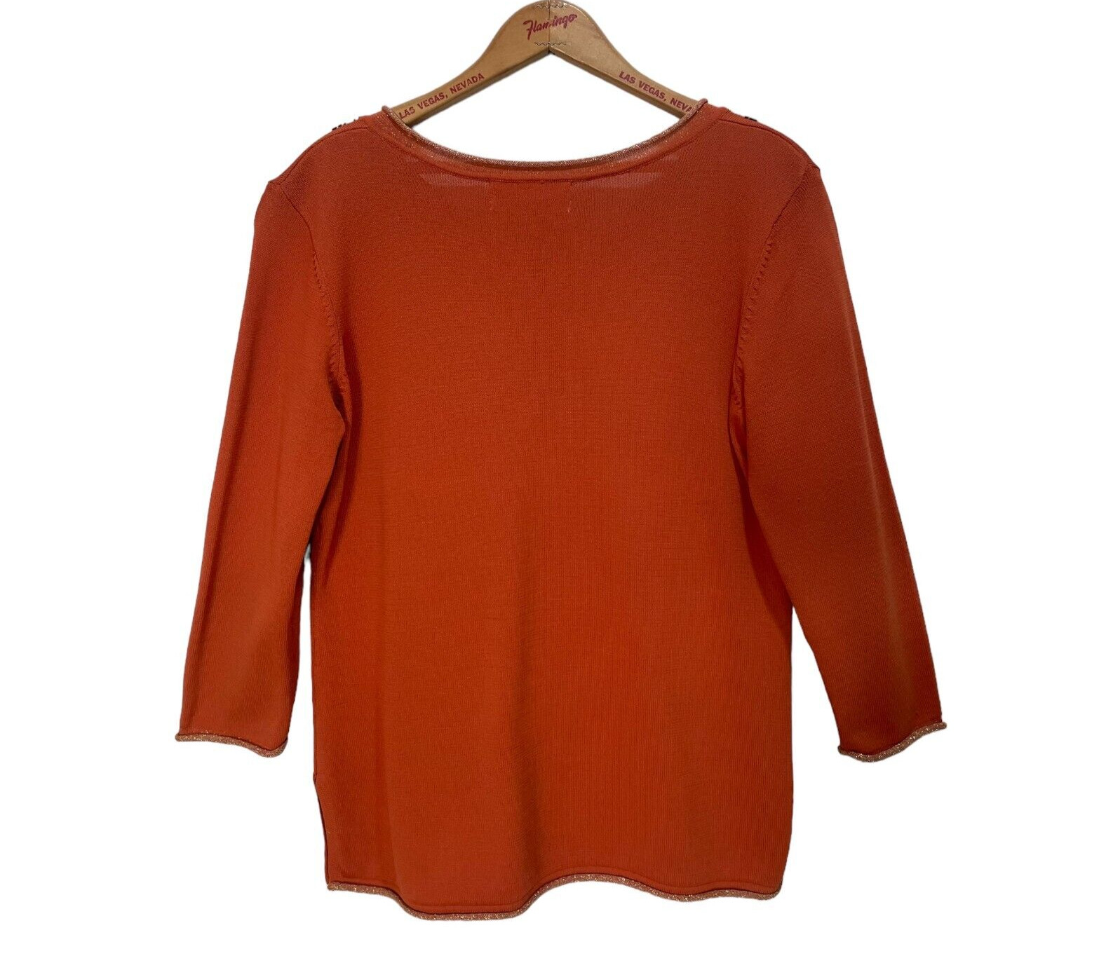 Joseph A. Vintage 80s Orange Beaded V-Neck Viscose Pullover Sweater Size M