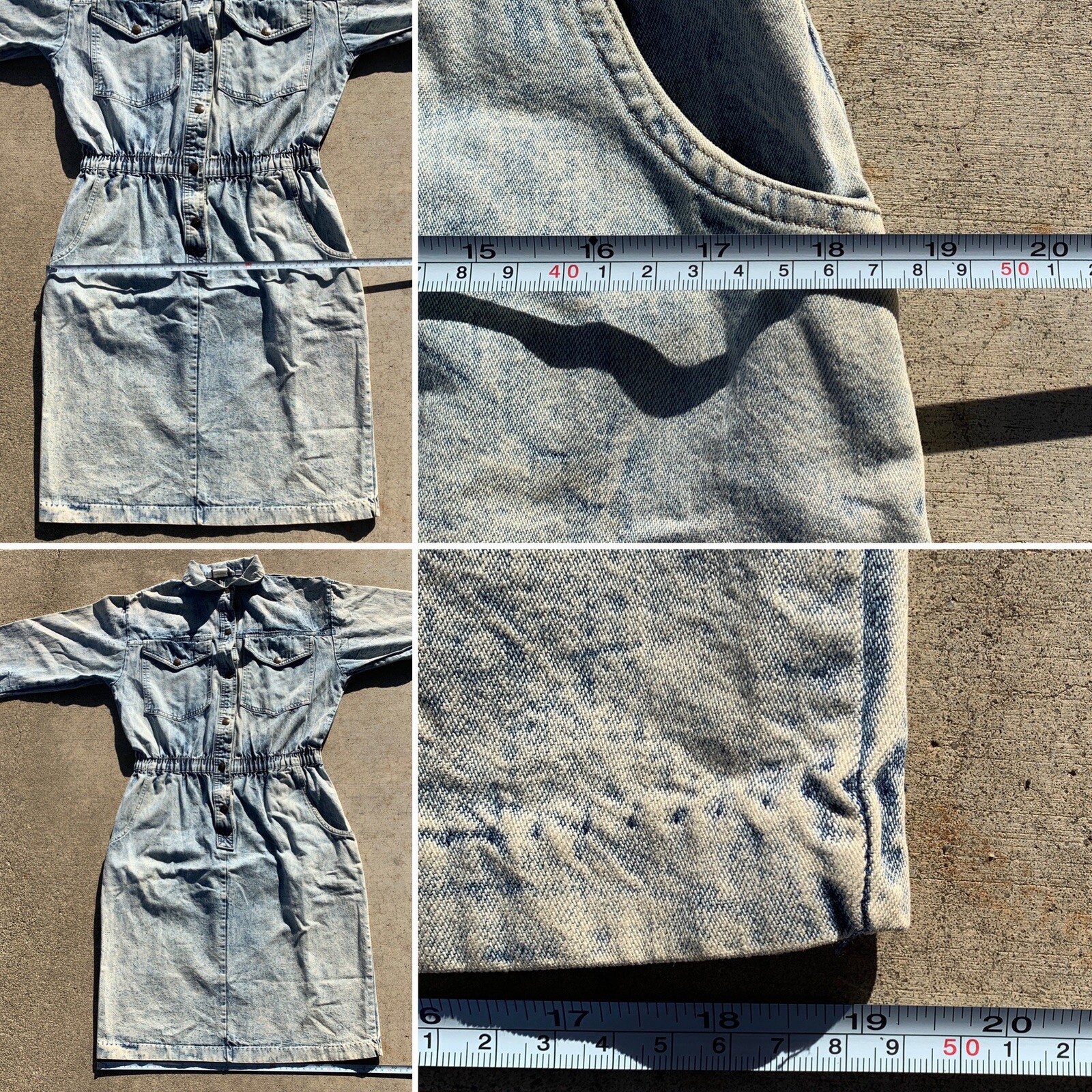 Vintage Ideas Acid Wash Denim Dress With Pockets Medium 80s 90s 1980s