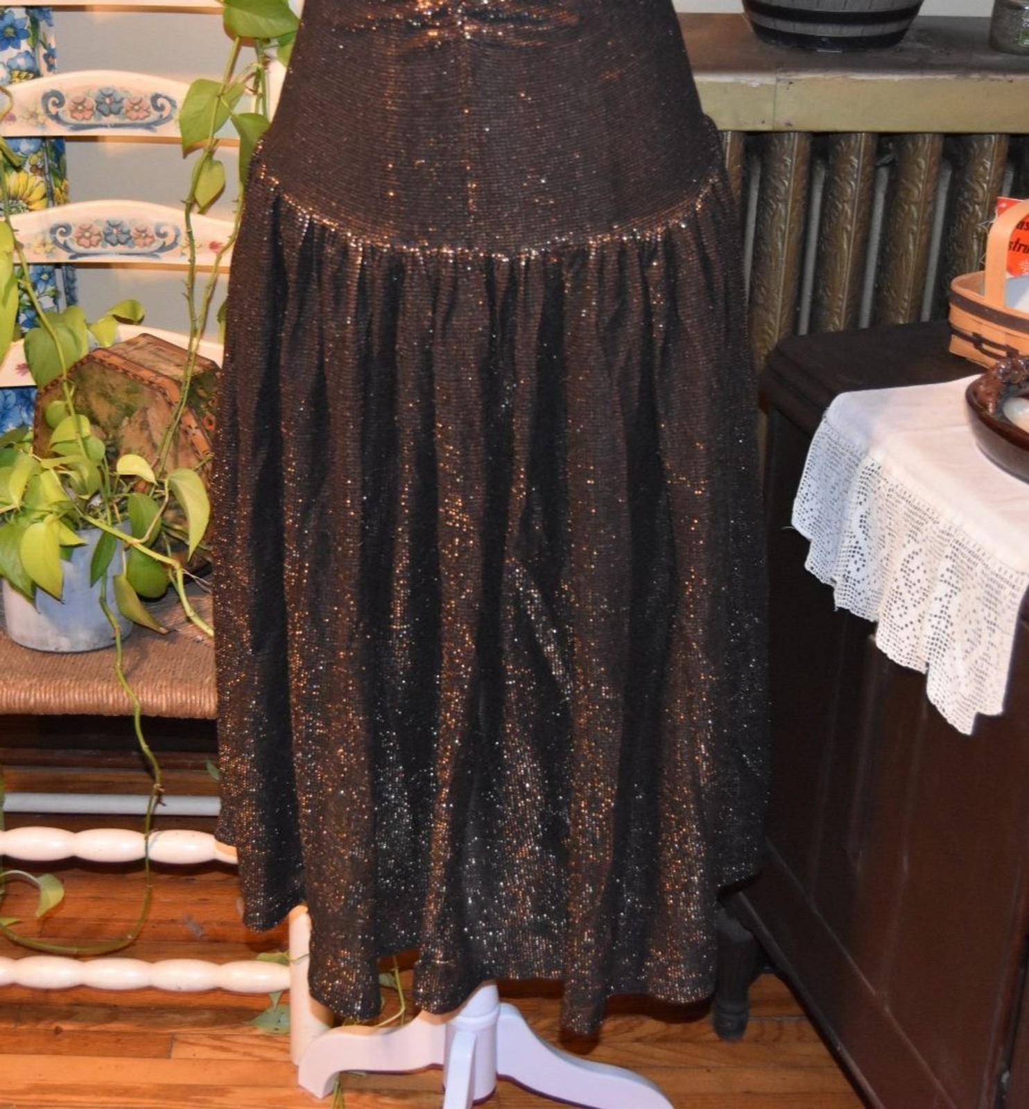 Vintage 1960s Wiggle Dress with 1980s Sheer Bronze Overlay A-Line Dress XS