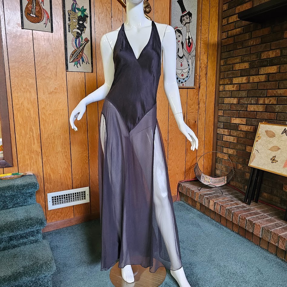 Vtg Y2K Victorias Secret Kinky Silk Sheer Long Nightgown Sexy Maxi Slip Dress M