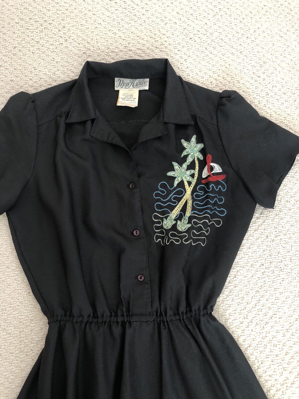 Vtg 80s MISS ASHLEE Nautical Shirt Dress Black 14 COOL
