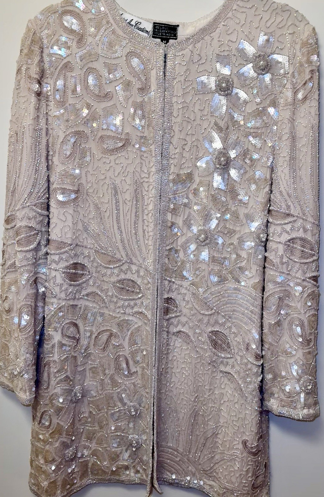 VTG JUDITH ANN CREATIONS Bead Sequin 100% Silk Jacket Sz Medium