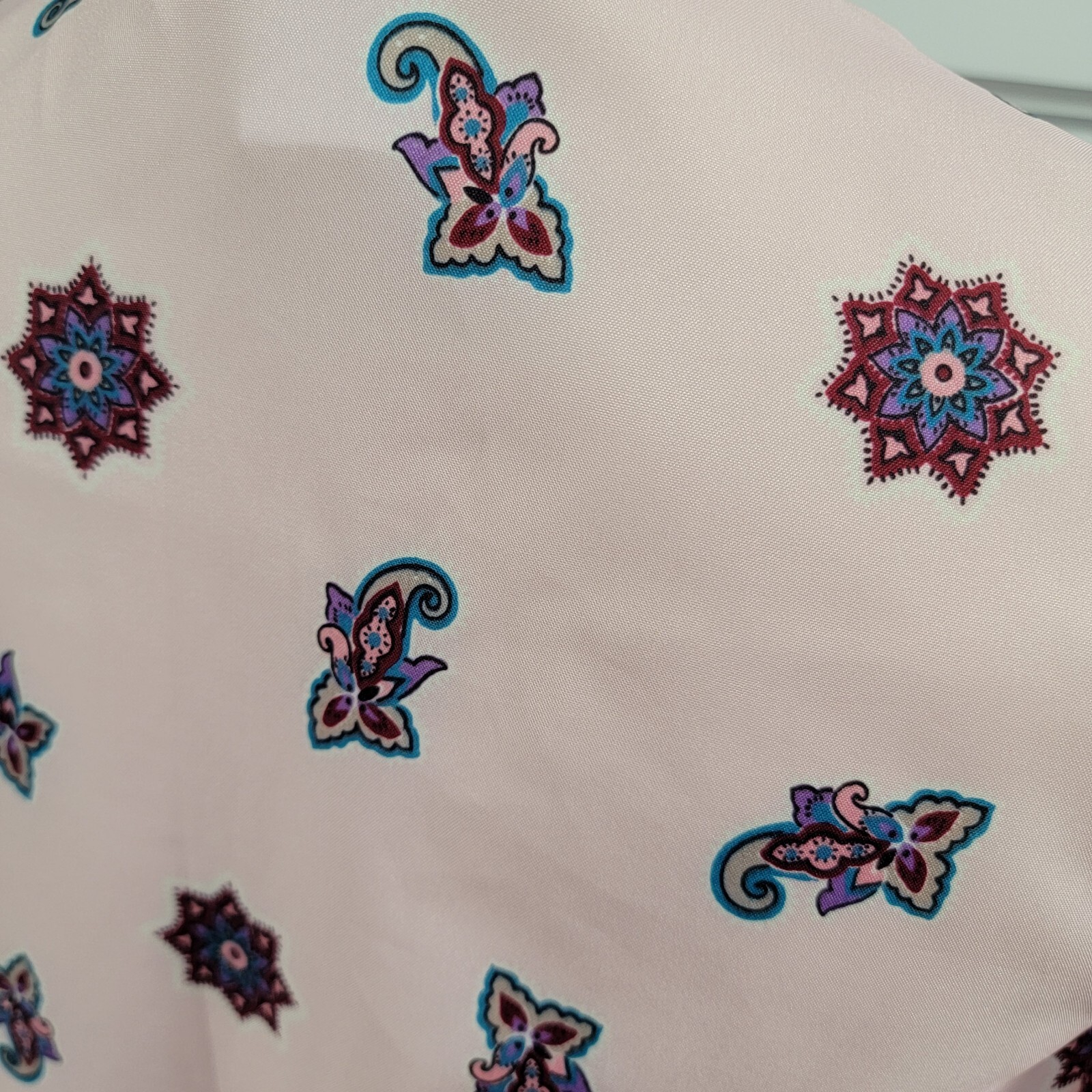 A Dante Original Vintage Blouse Pink Paisley Stand Up Ruffle Collar Medium 70s