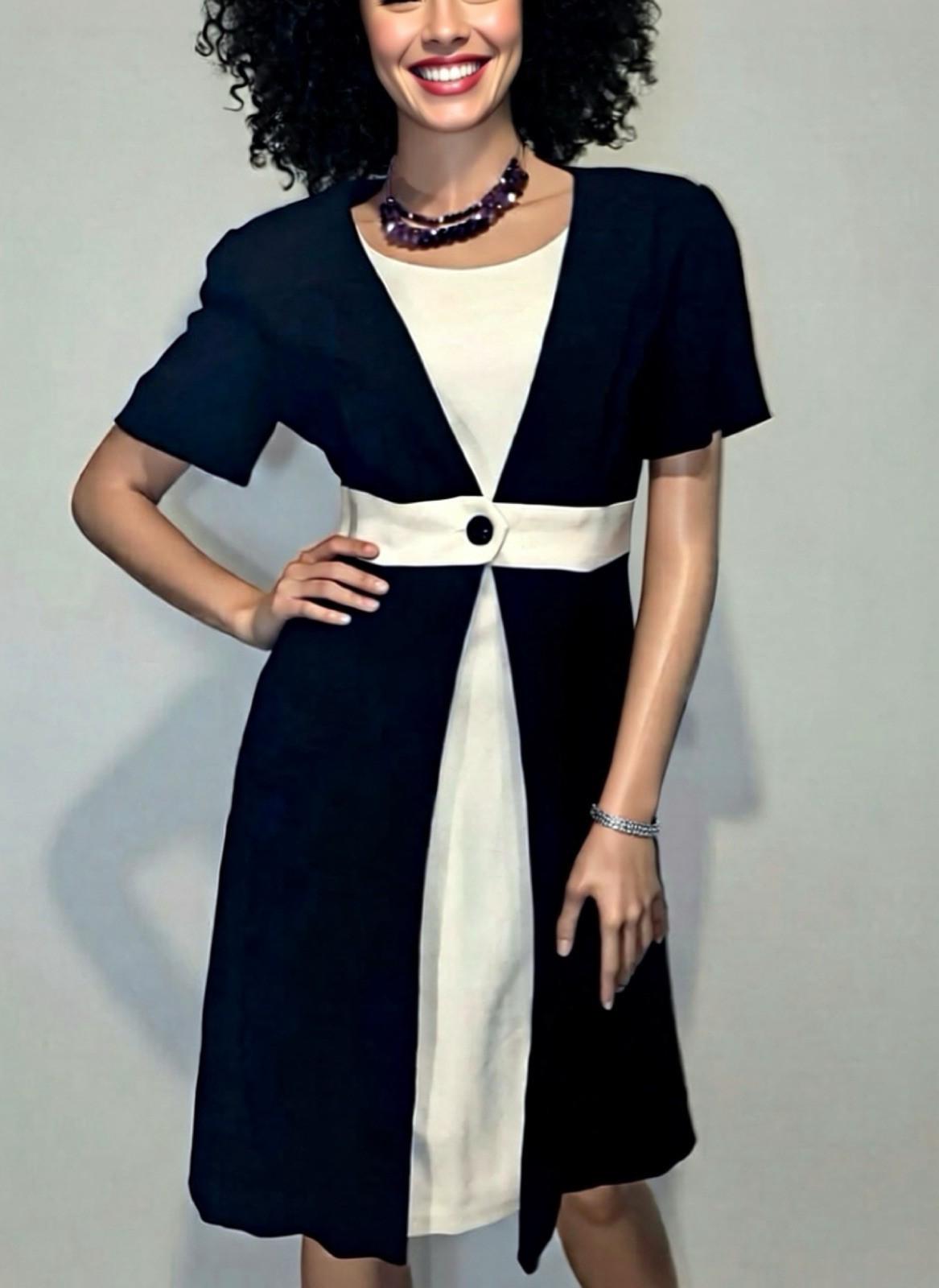 Vtg Hi-Waist LIZ CLAIBORNE DRESSES Work Cocktail Party Navy Blue Dress NWT 6