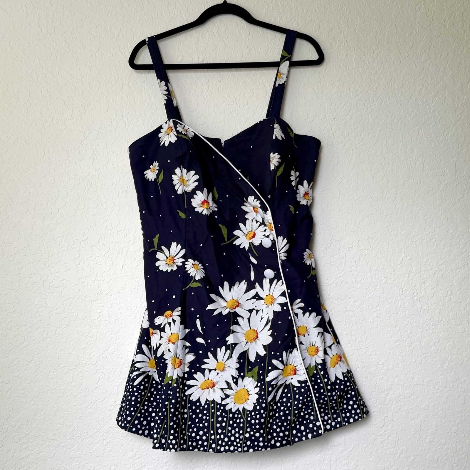 Vtg 1950s Swim Suit Dress Cotton Pin Up Playsuit Floral Plus Size Retro Betty