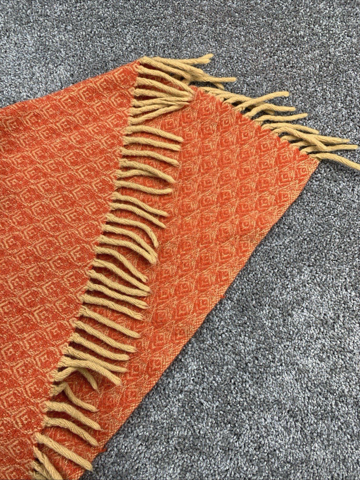 Vintage 60s 70’s Homemade Wool Cape/Poncho Orange W/ Gold Tassels Boho Hippie