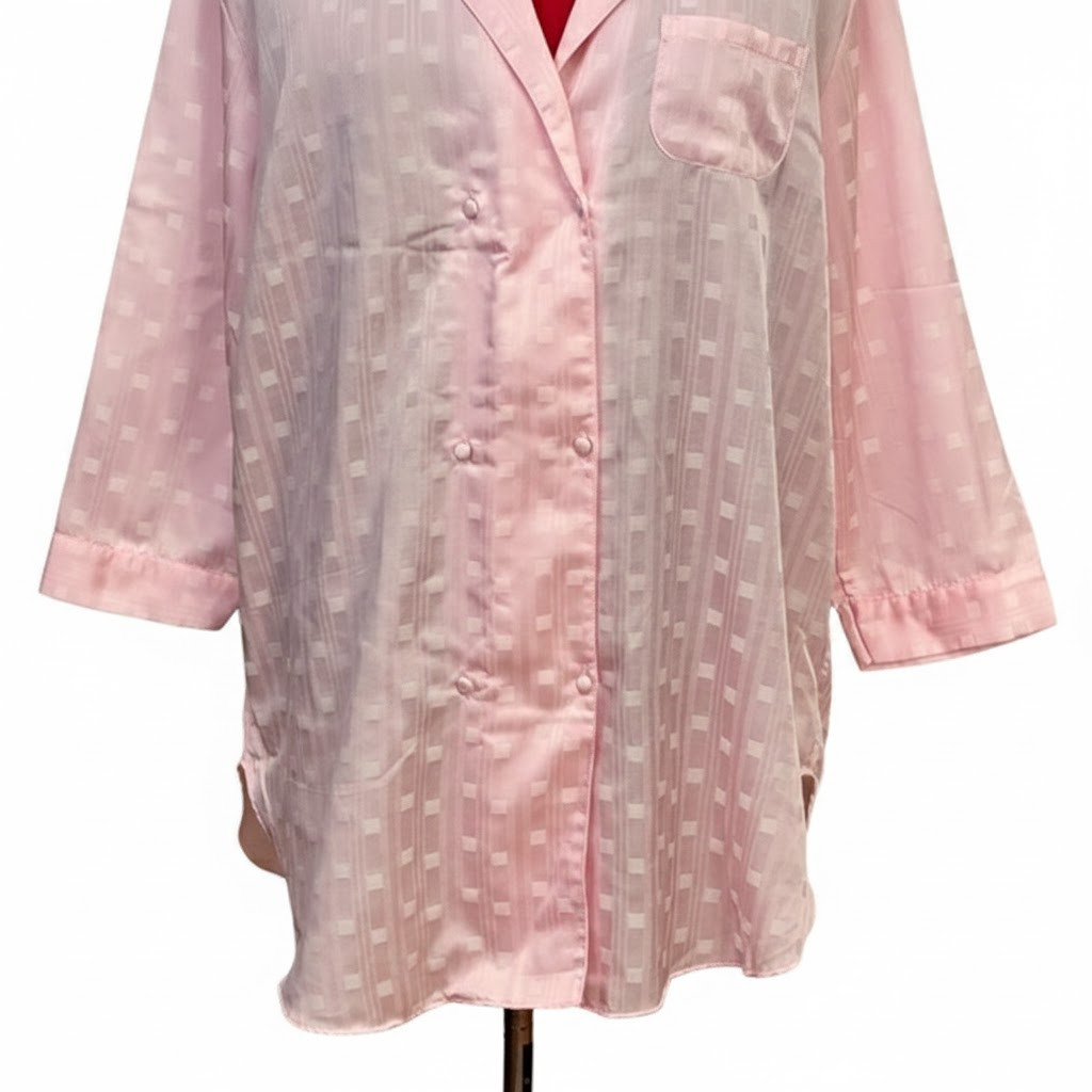 Vandemere NWT Vintage Pink Satin Nylon Button down long sleeve Nightgown, L