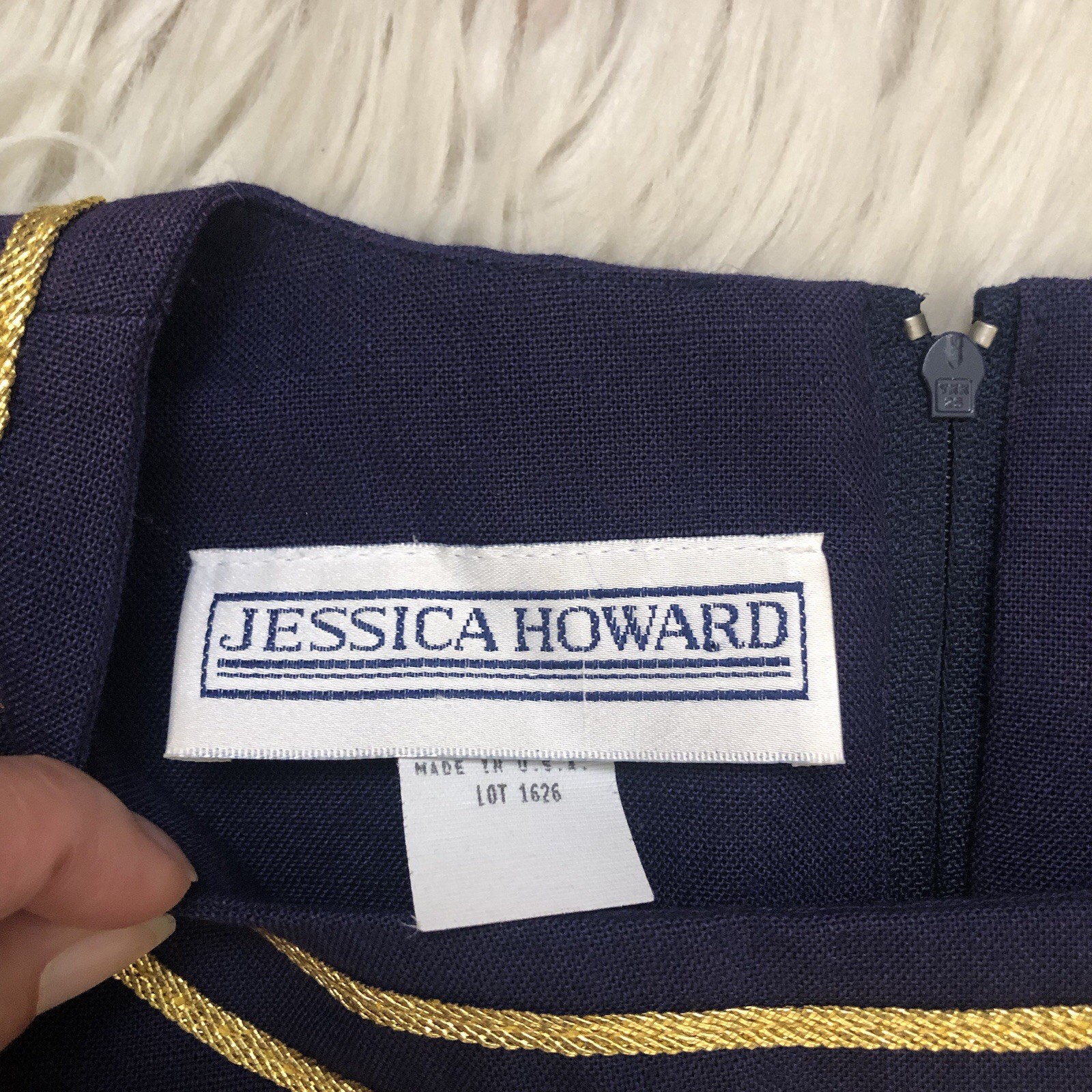 Jessica Howard Sailor Nautical Stars Linen Navy Gold Trim Sheath Dress size 6
