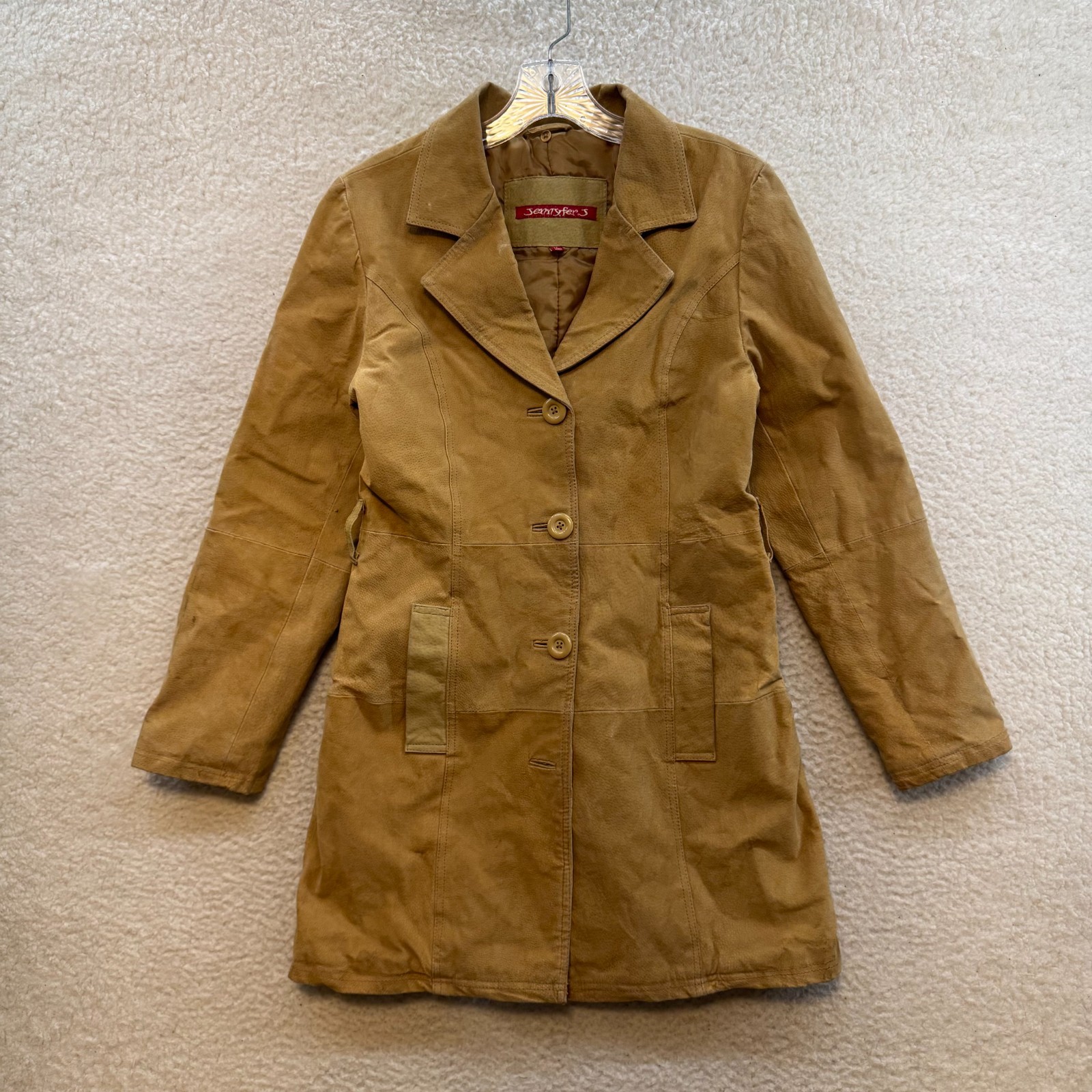 Y2K Vintage Suede Leather Jacket Small Medium Tan Khaki Beige Button Up