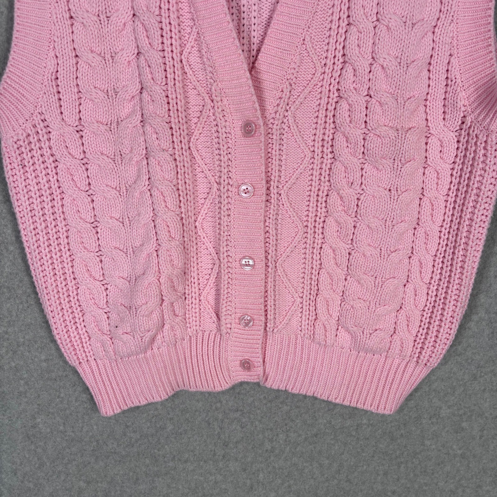 Vintage Cable Knit Sweater Vest Cardigan Large Cottage Granny Feminine Pastel