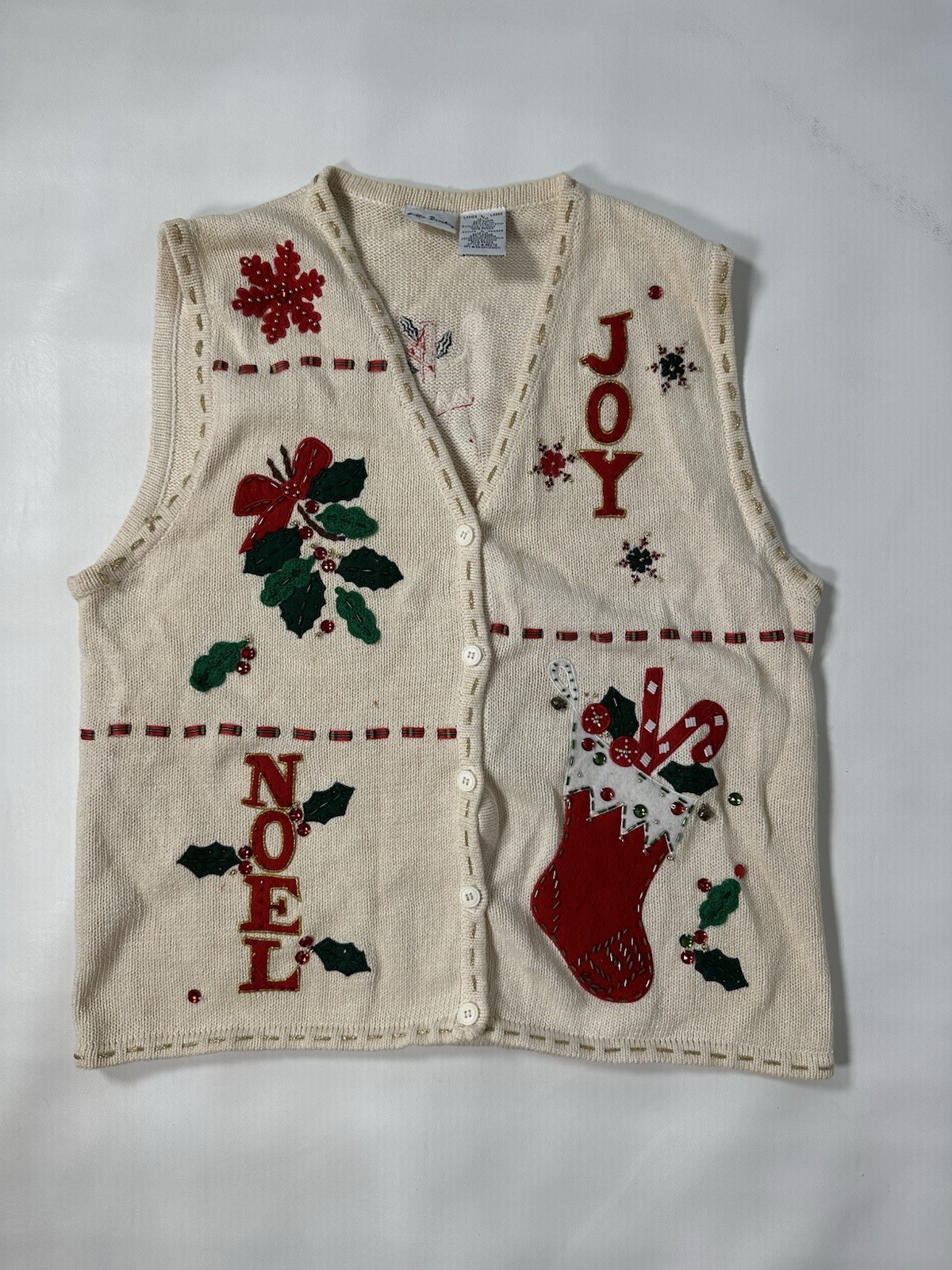 Bobbie Brooks Noel Joy Festive Gifts Red Ugly Christmas Vest Size Large 12/14