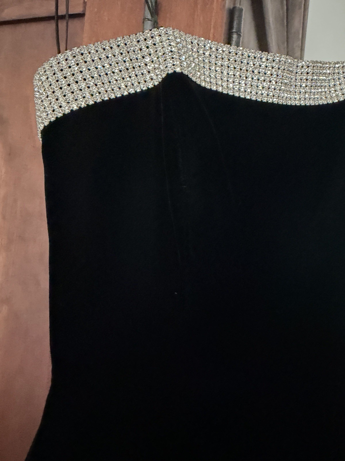 Women’s Vtg Strapless Black Velvet Dress Big Bow Rhinestones Size XS 80’s 90’s