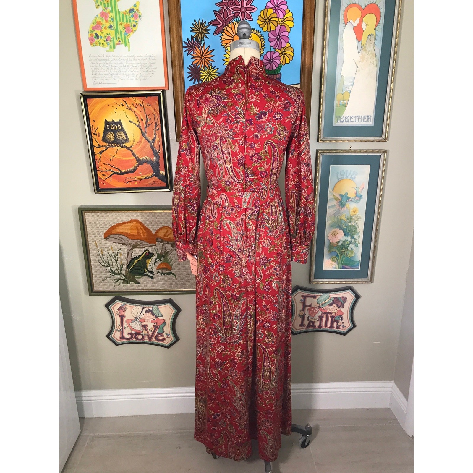 Shannon Rodgers Jerry Silverman Vintage 1970s Red Paisley Floral Maxi Dress Belt