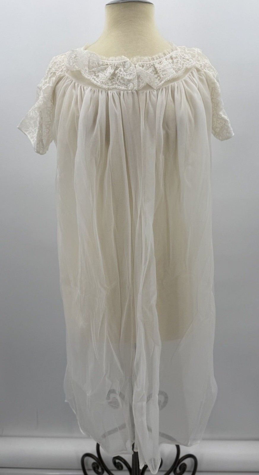 Vintage Formula Chiffon Double Layer Sheer White Wrapper Robe Sm Lingerie USA