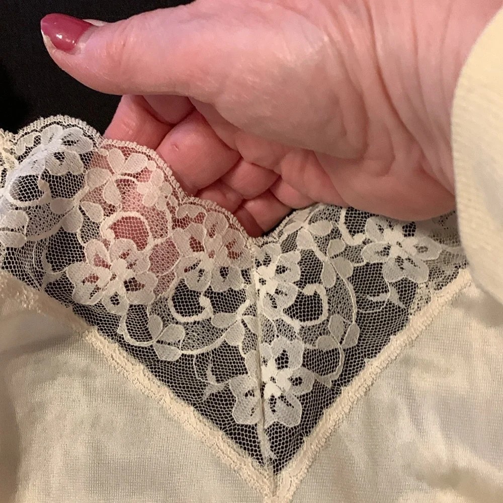 Women’s Ivory Satin Camisole Lingerie Top with Lace Trim, Satin Fabric