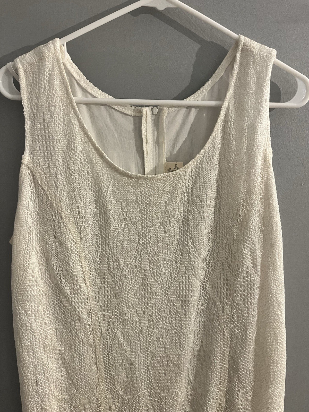 Vtg Women’s 18W Dress Art Deco Flapper Ivory Mesh Lace Wedding Fringe Sparkle