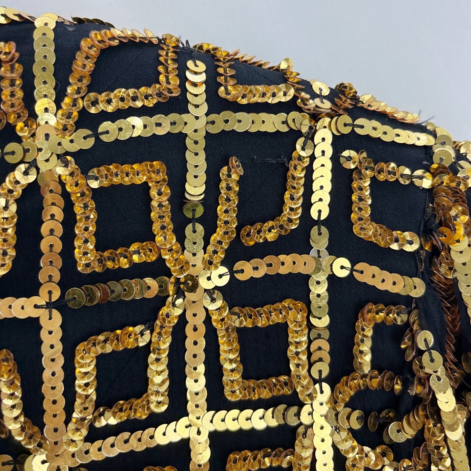 CARINA Vintage Sequin Beaded Jacket Blazer Women’s Medium Black Gold Geometric