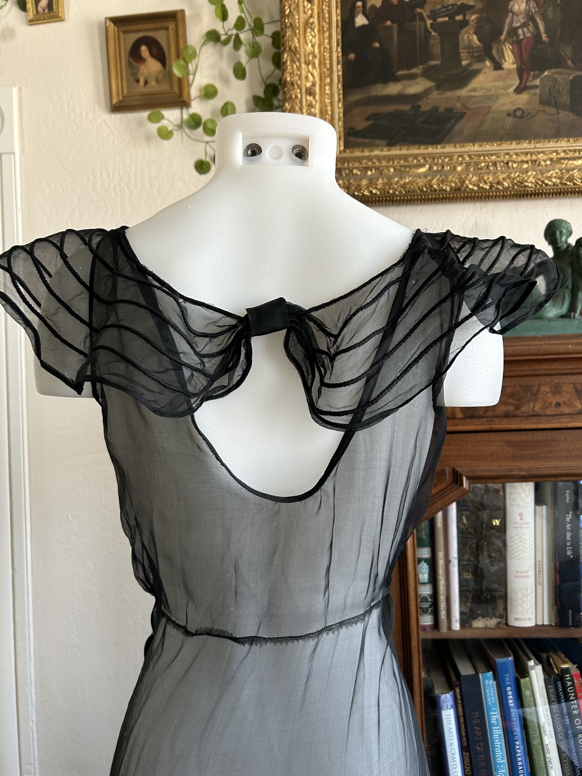 Vintage 1930s Sheer Black Mesh Net Gown Dress Bolero Set Bias Cut Deco Maxi S/M
