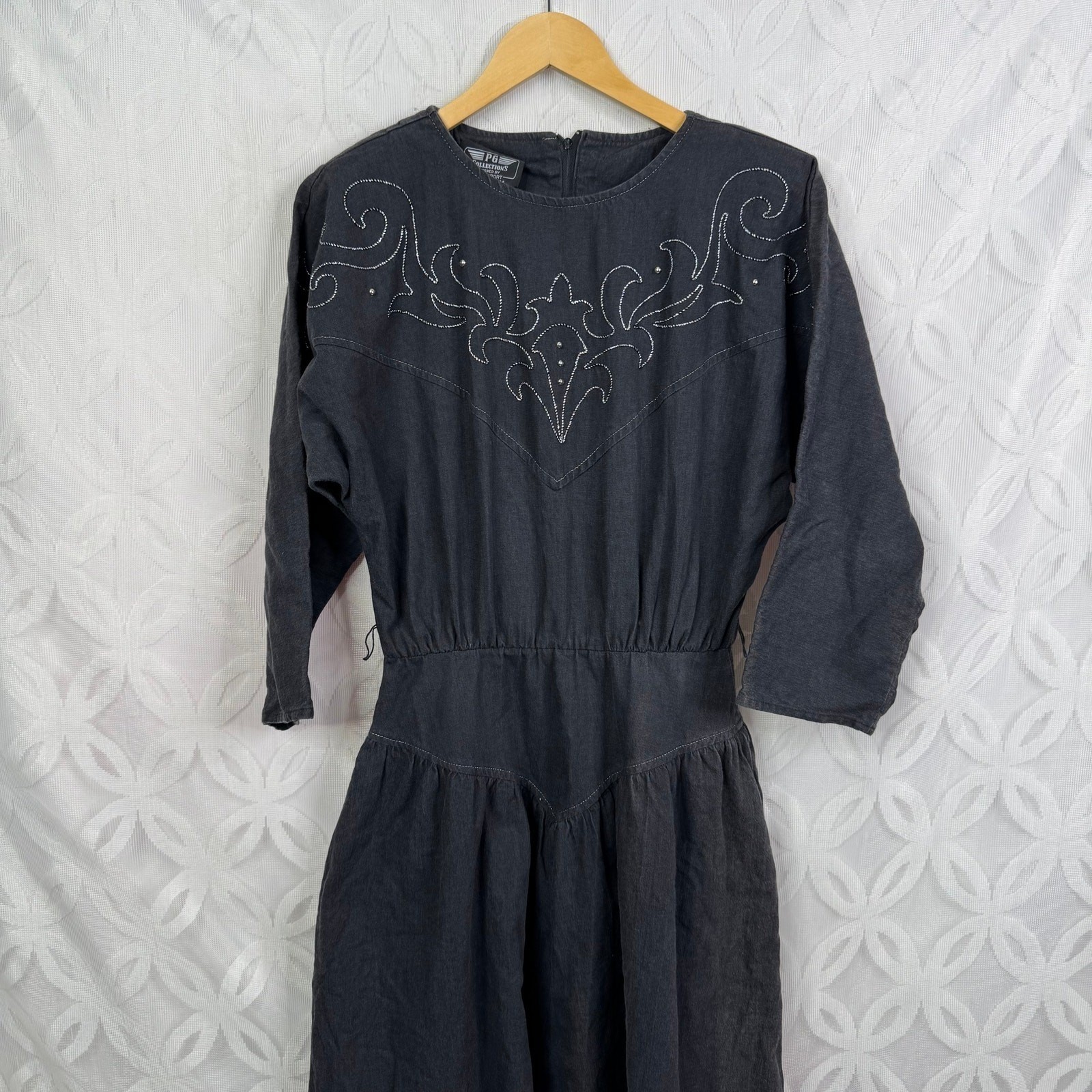 Vintage PG Collections Ginger Bort Black Denim Western Midi Dress Size 10