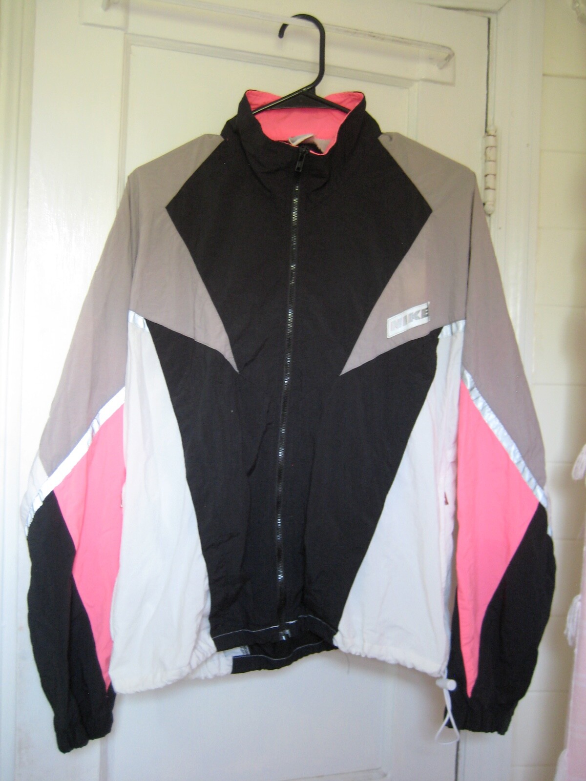 Vintage Nike Windbreaker Warm Up Jacket Pink Grey White Reflective Womens Small