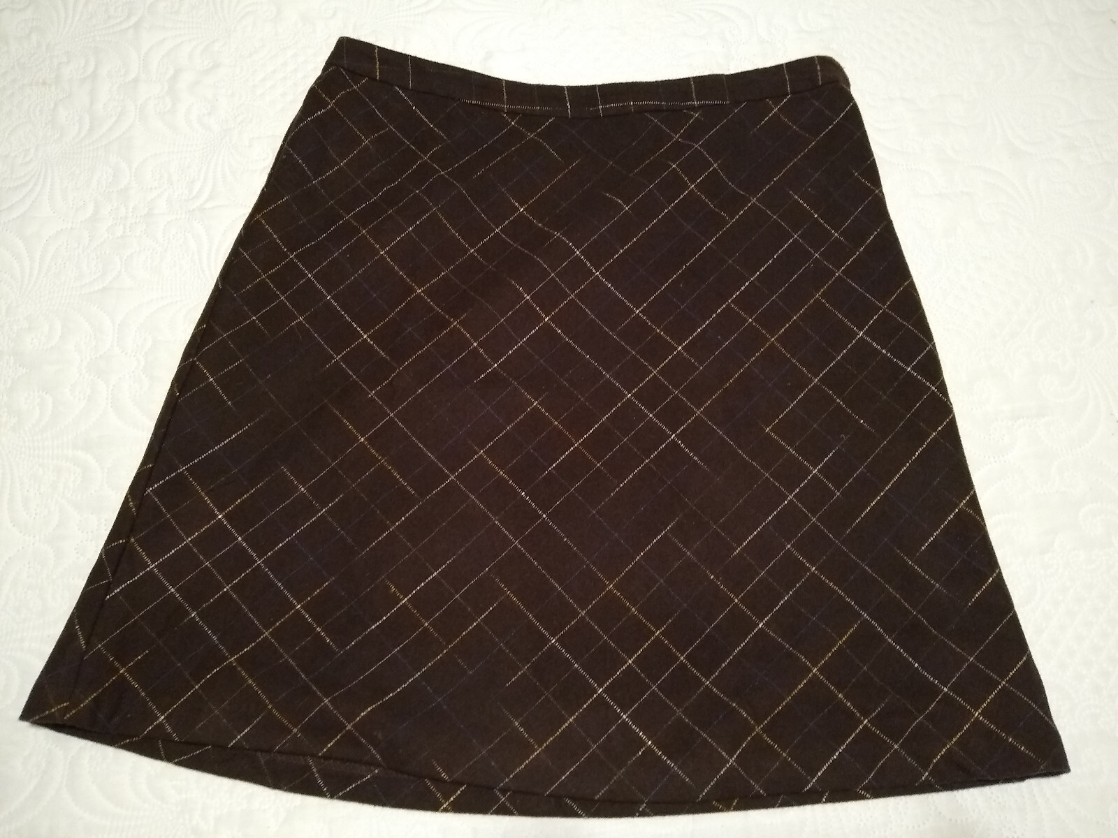 Wool Blend Skirt Womens 14 Brown A-Line Knee Italian Fabric Lined Old Navy Vtg