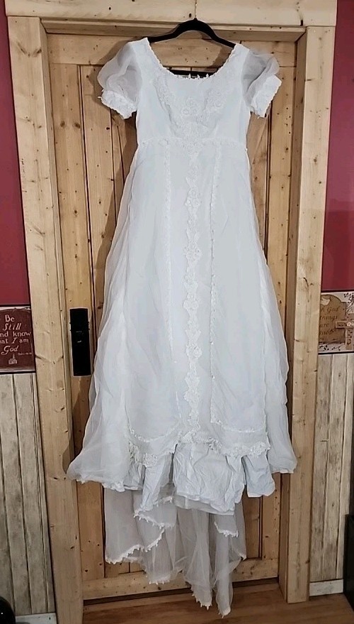 VTG ALFRED ANGELO ORIGINAL White Empire Waist Wedding Dress With DetachableTrain