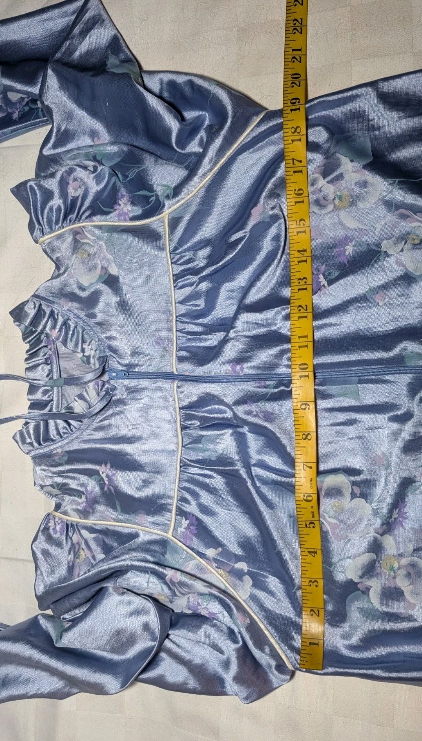 JC PENNEY Purple SATIN Floral Half Zip Nightgown FULL LENGTH Robe Women’s Small