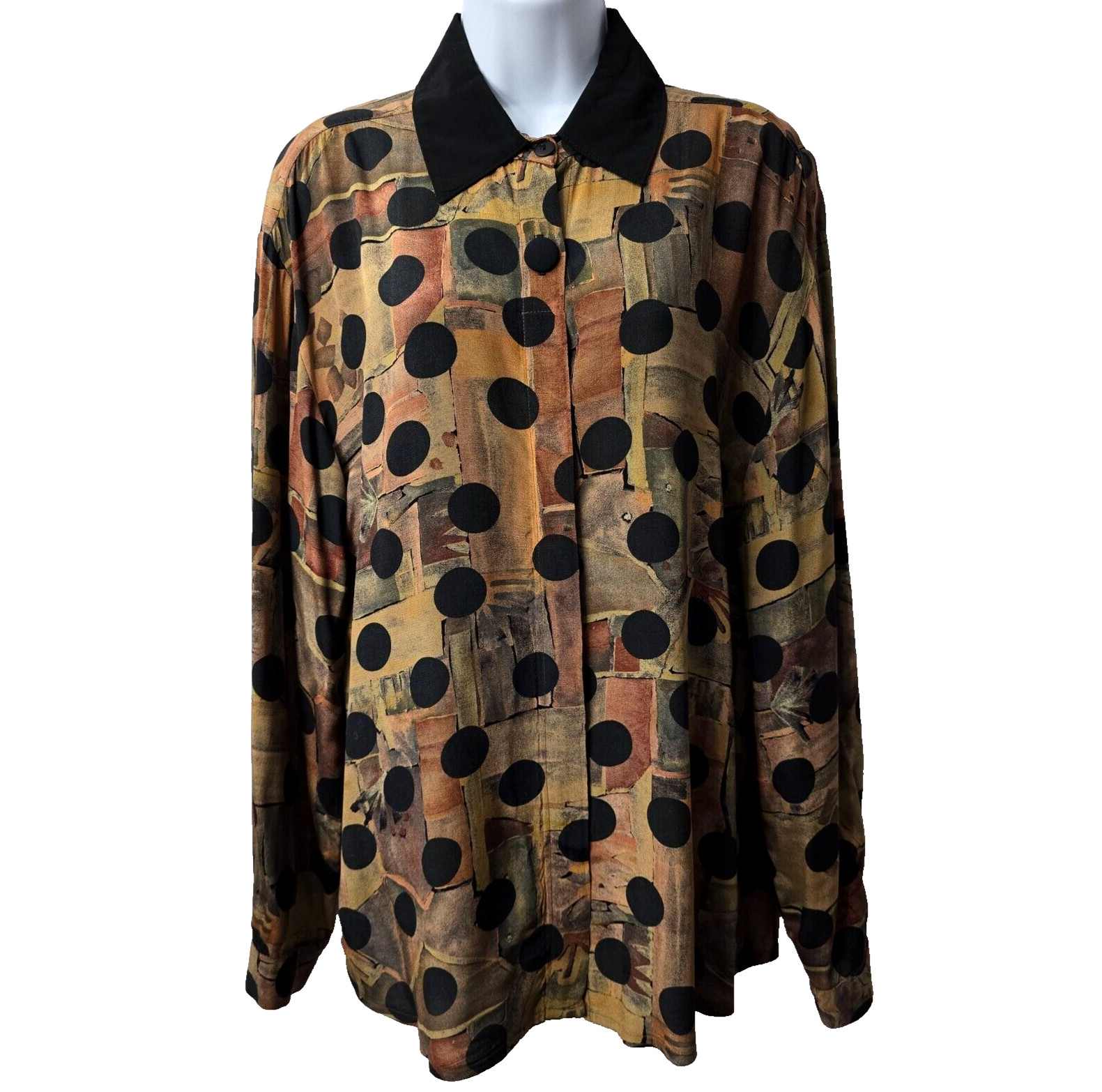 Vintage Polka Dot Blouse Top 8 M Semi Sheer Lagenlook Black Multicolor Rayon 80s