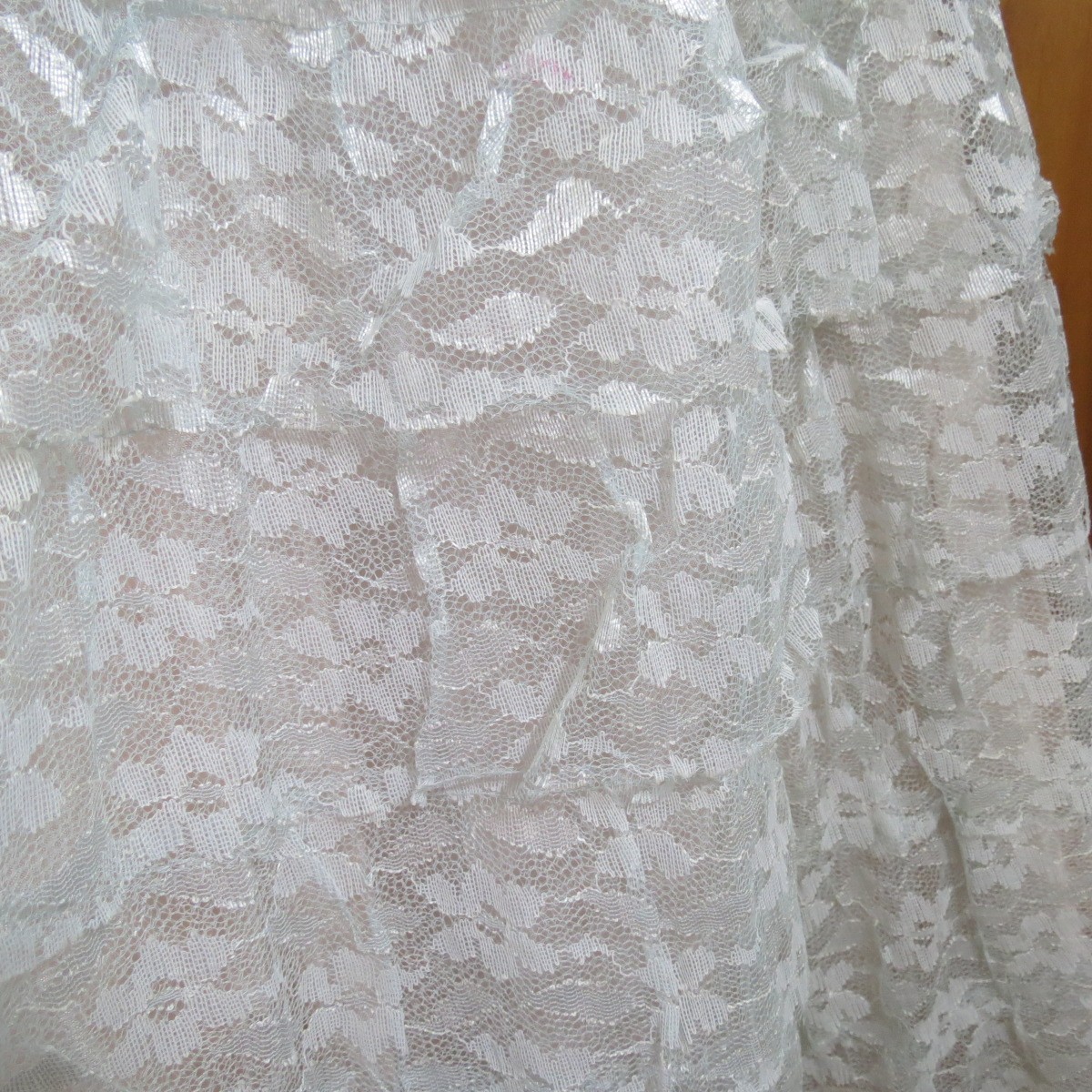 VTG 1955-1963 Dress Sleeveless V-Neck Pink Lining Blue/Grey Lace Overlay No Size