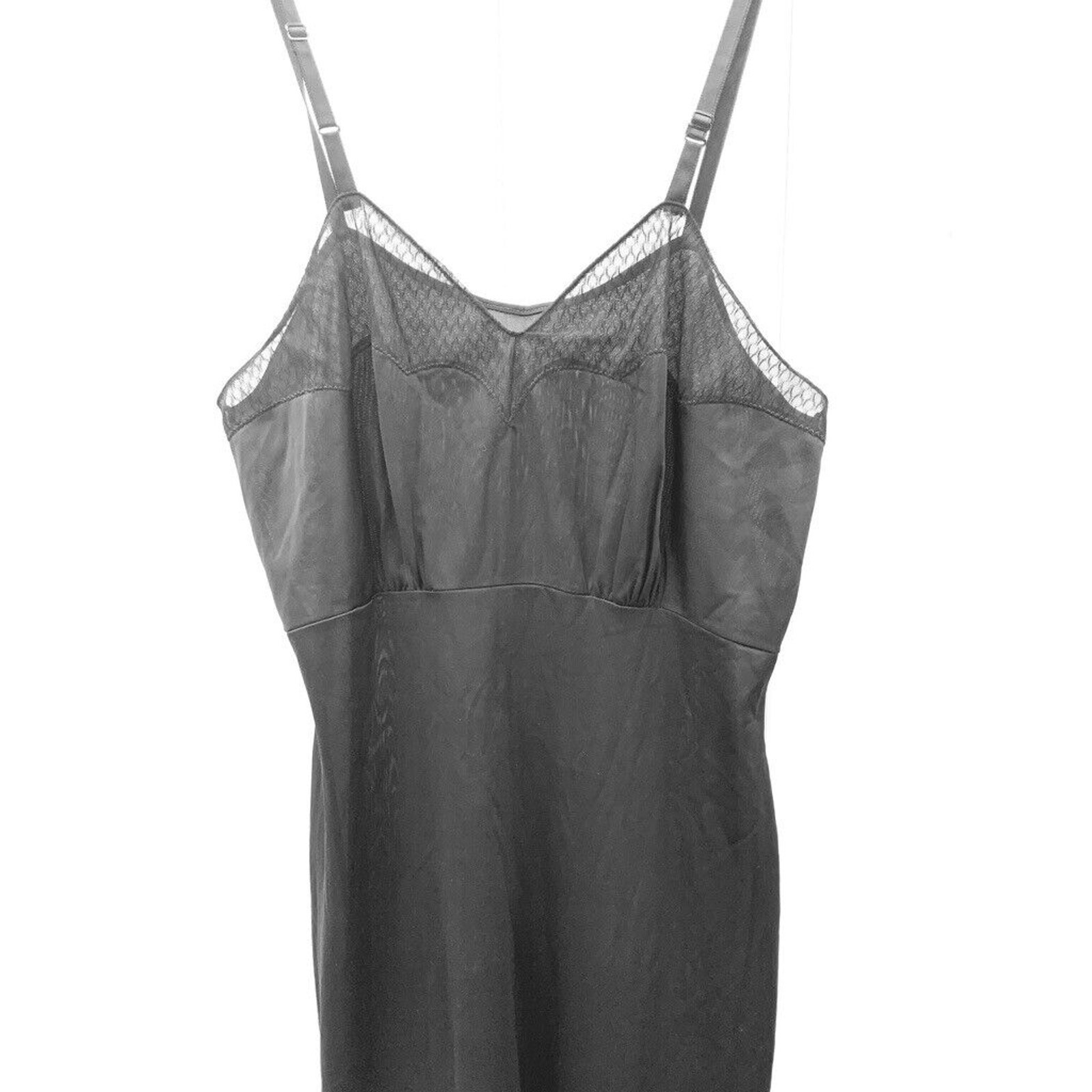 VTG 1950s Black Nylon Full Slip Sheer Pin Up Boudoir Lingerie 34