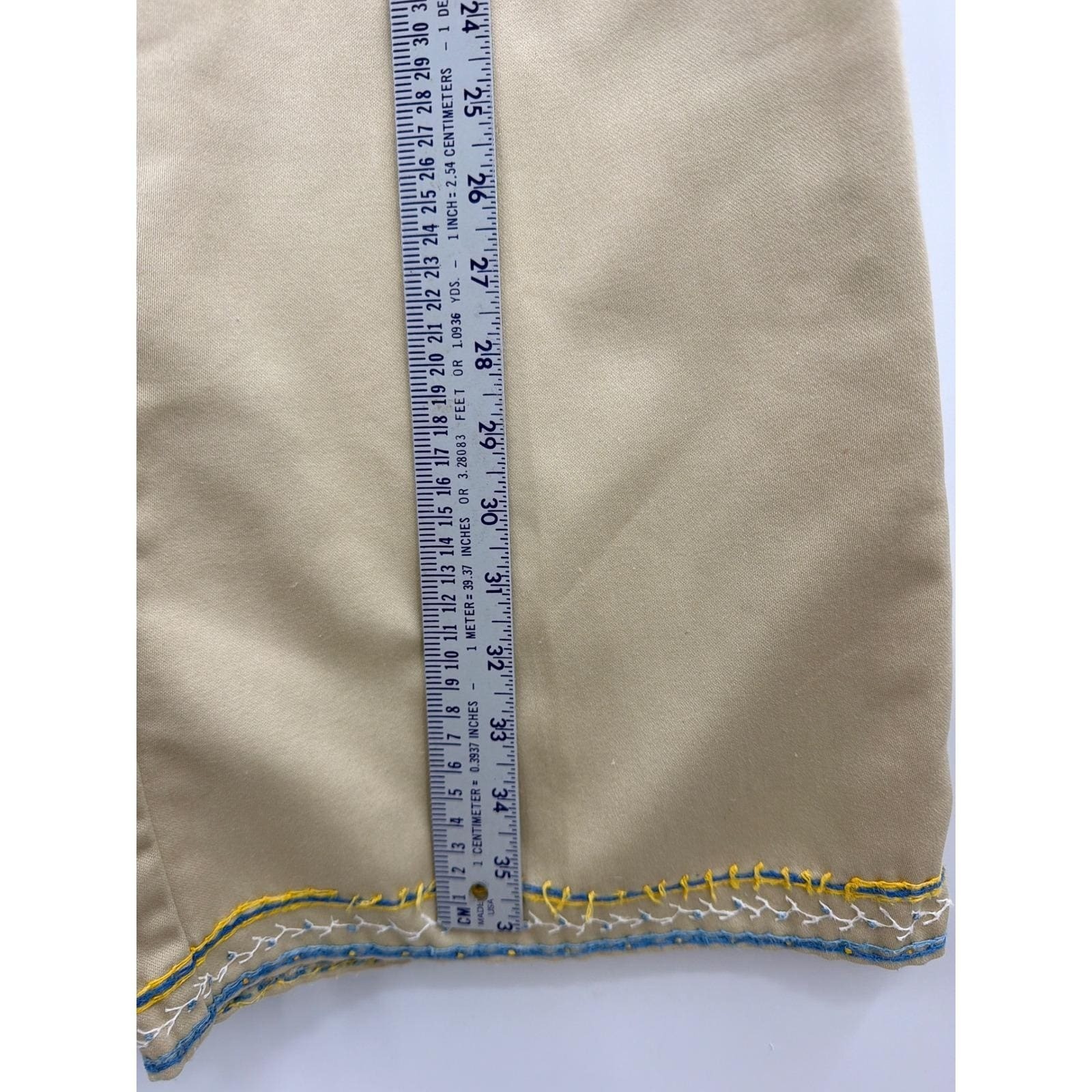 Vintage Alison Roberts Tan Wide Leg Embroidered Hem Pants Khaki High Waist 27