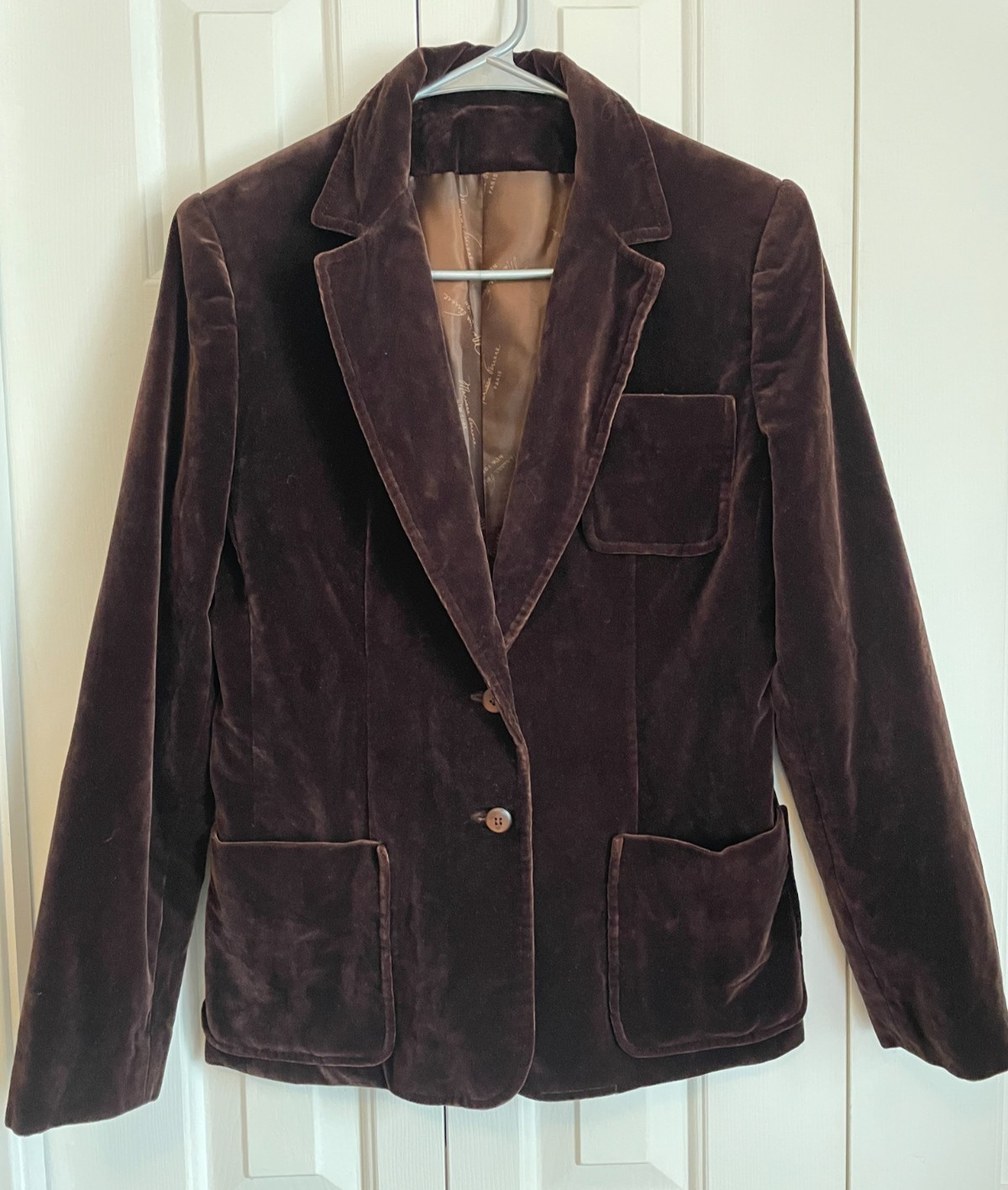 Vintage Marissa Ferrere Brown Velvet Women’s S Blazer with front Pockets