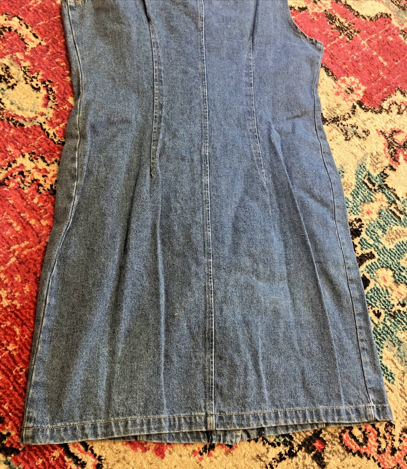 Vtg In Charge Sz L Denim Jumper Sleeveless Jewel Button Down Dress HO