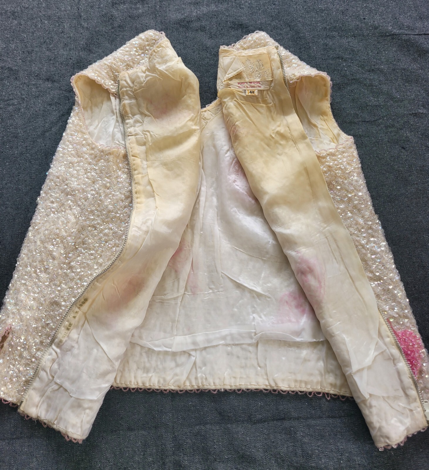 Vintage 1950s House Of Gold Beaded Wool Tank Top Blouse Pink Peppers 40 M Glam