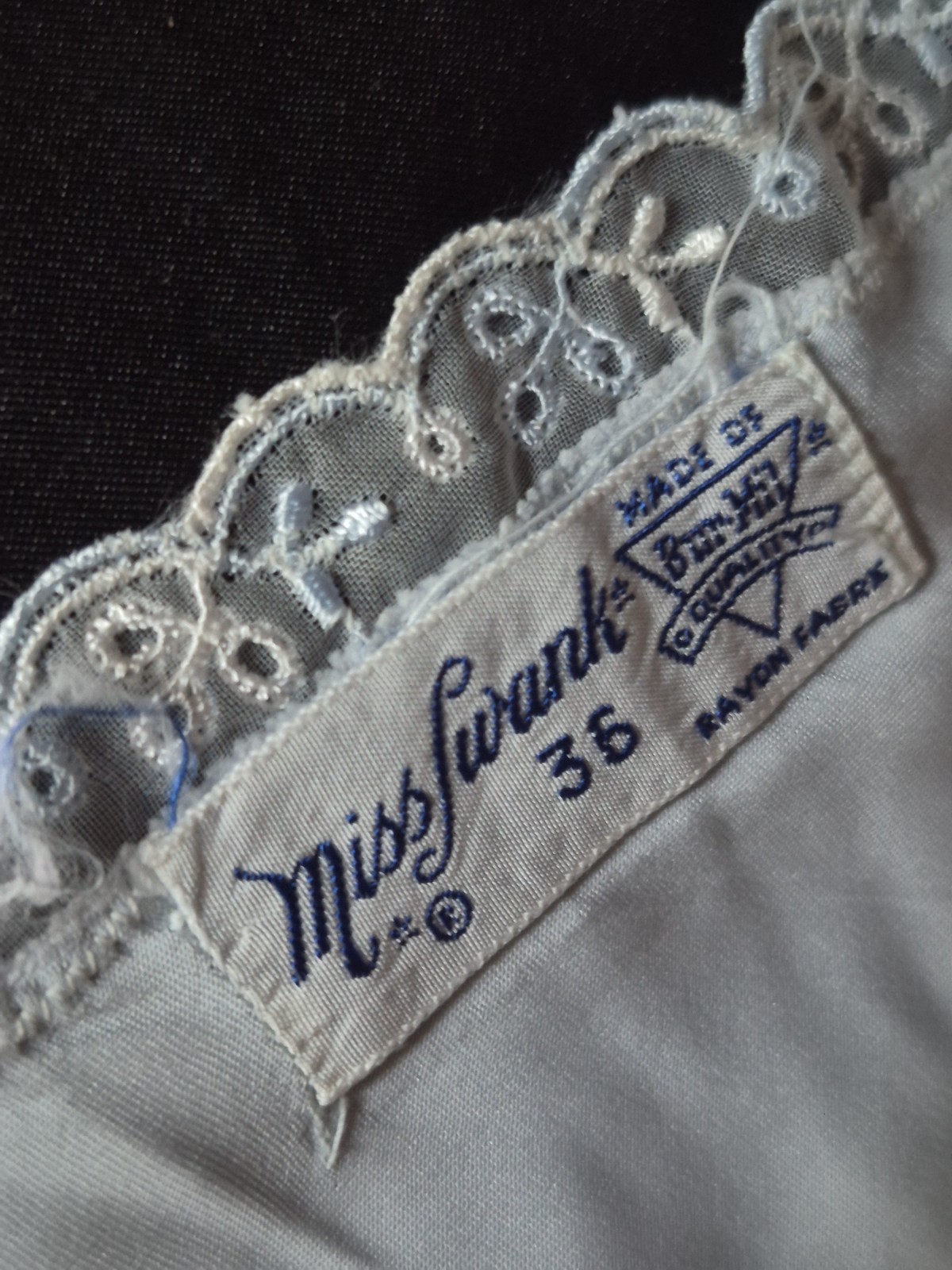 Vintage Blue Rayon Satin MISS SWANK Full Slip 36 Ex.