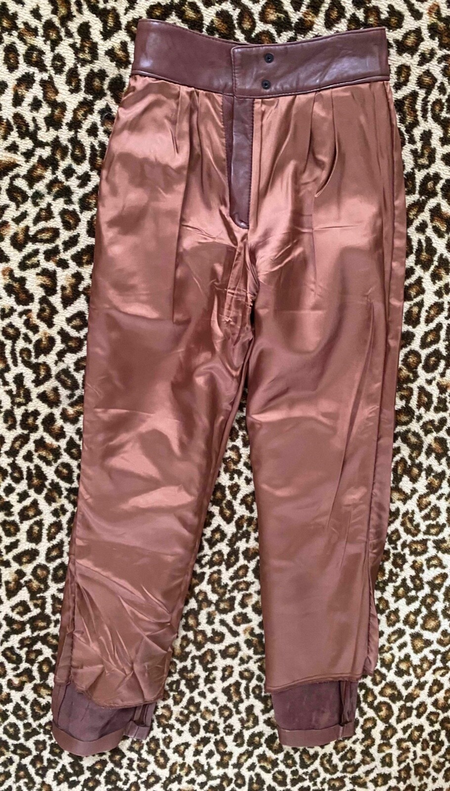 VTG 70s Women Brown Leather Pants XS LINED High Waist 26.5″ inseam 30″ Remy USA