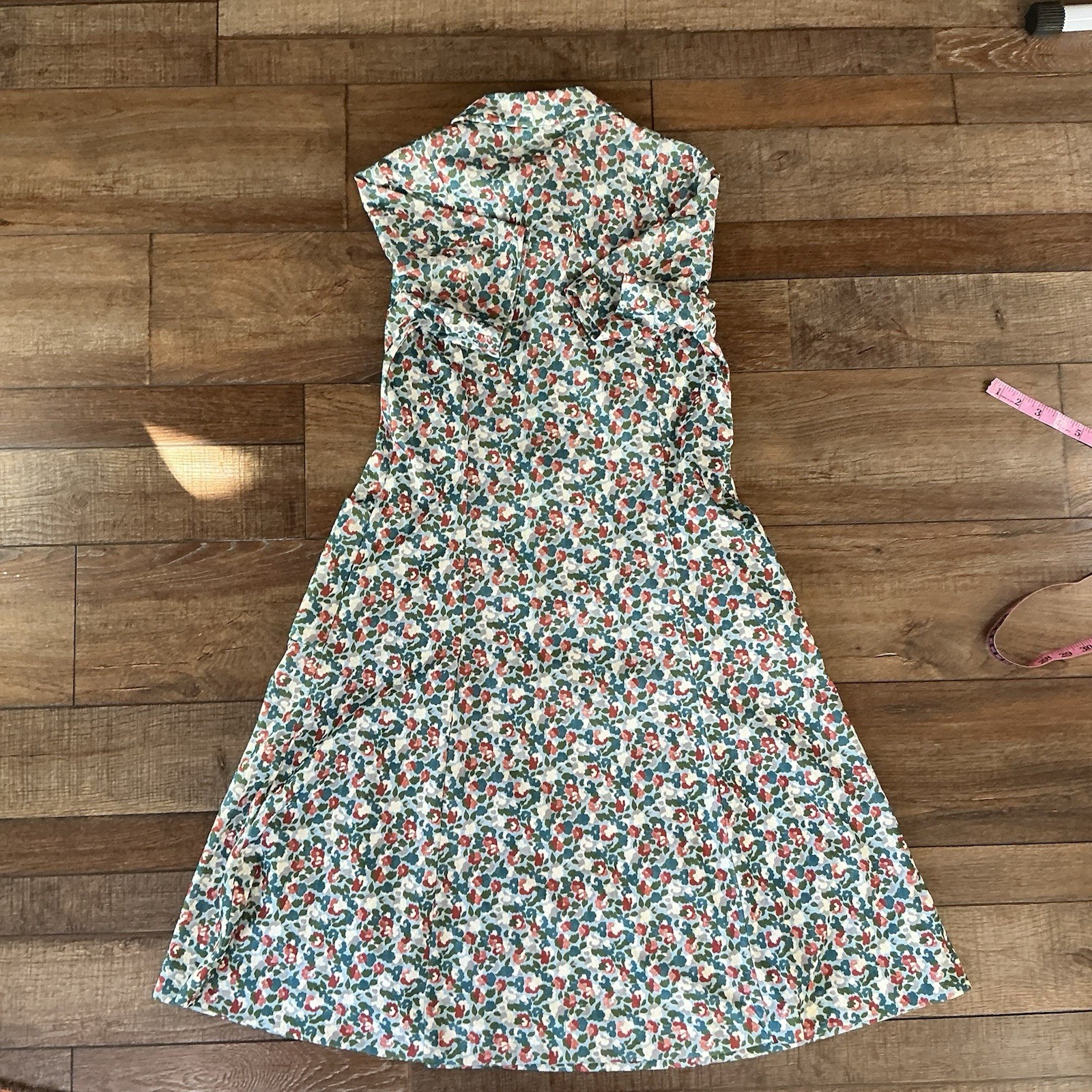 70s VINTAGE Tribue Floral Zip Front Midi Dress Women’s Size S Blue #33B9
