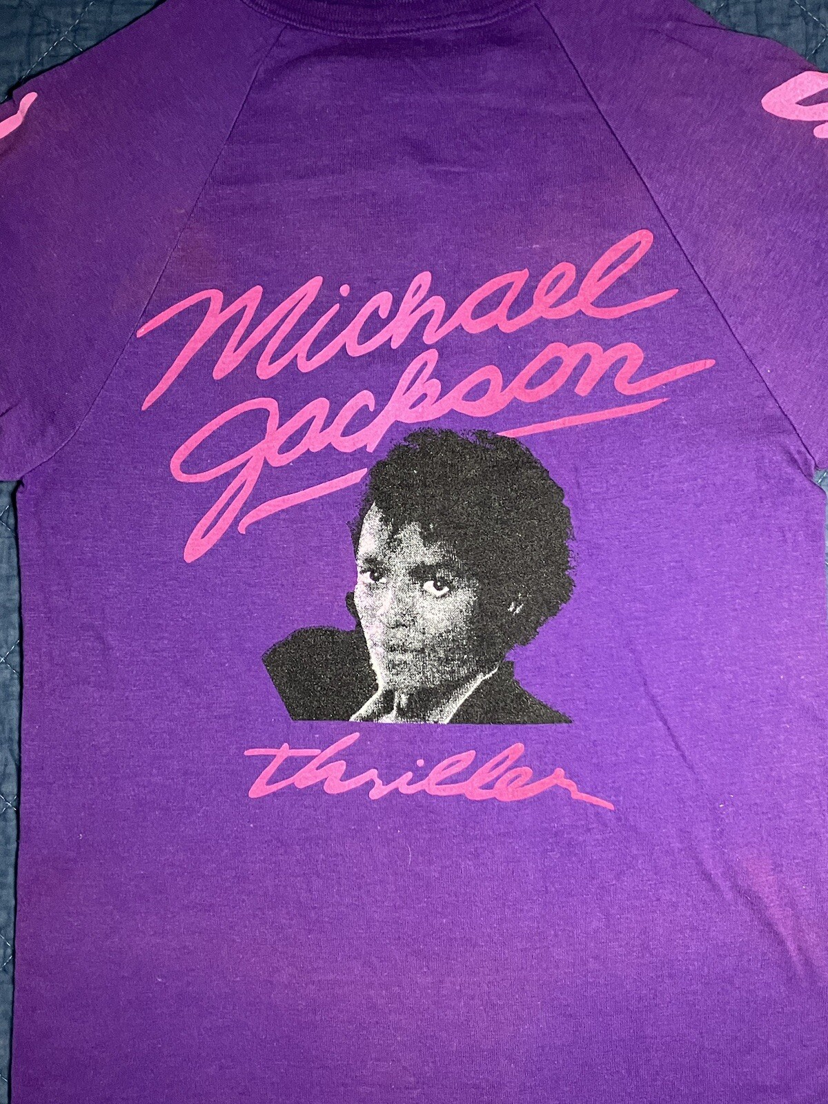 VTG Purple Michael Jackson Thriller Graphic Fast Ball Tee Shirt Womens Small Art