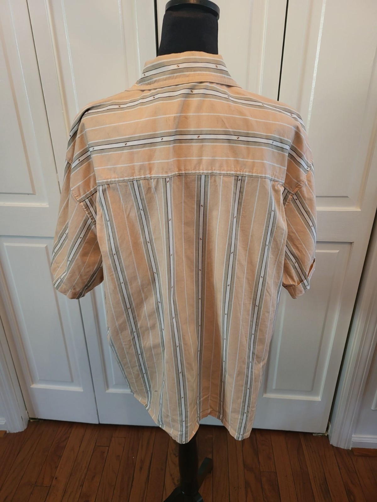 Vintage 80s/90s Peach/Tan Striped Camp Shirt Cabin Creek L Casual Summer Beach